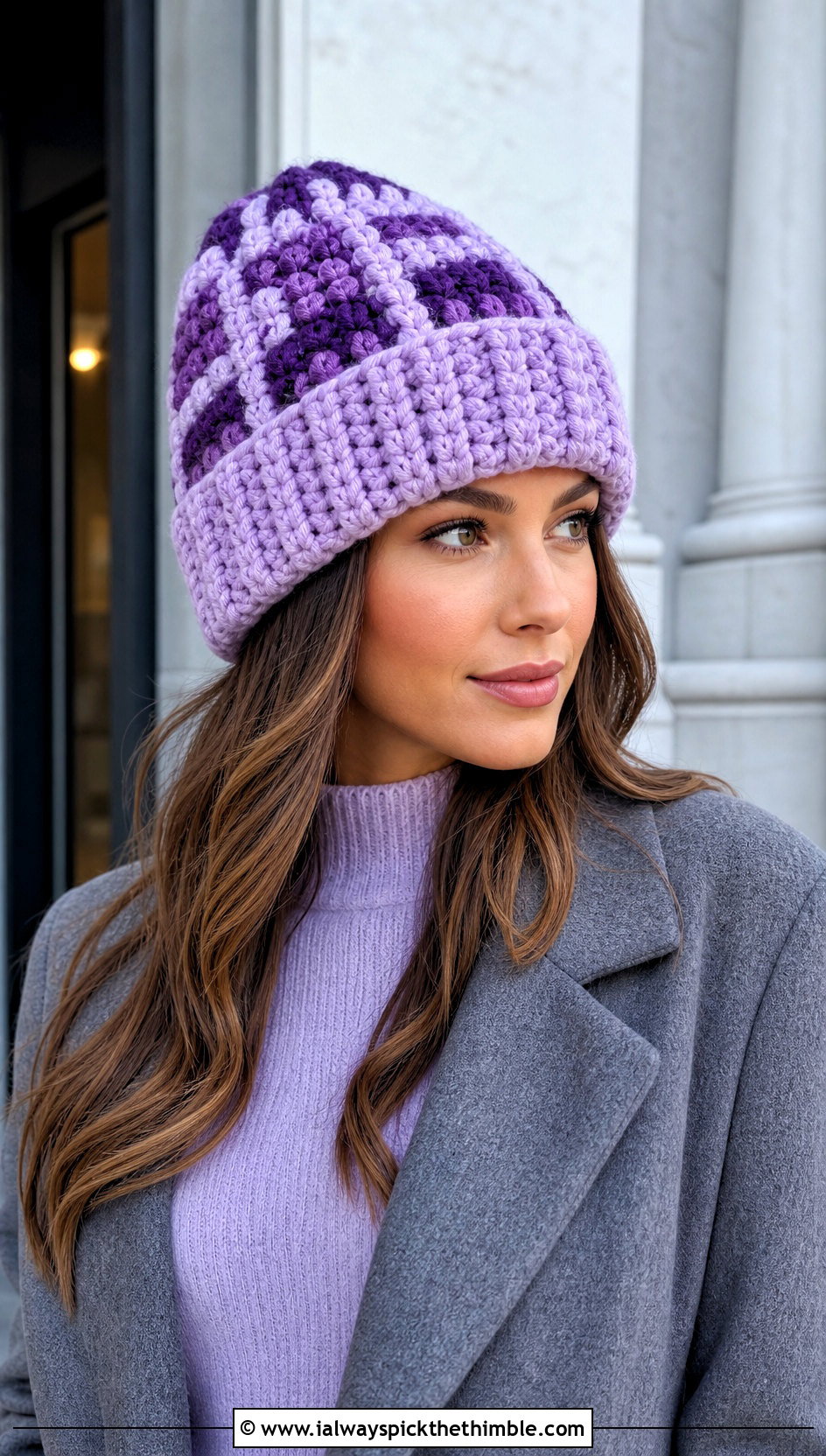Chunky Plaid Crochet Beanie With Sweater Dress - 15 Plaid Crochet Beanie outfit ideas