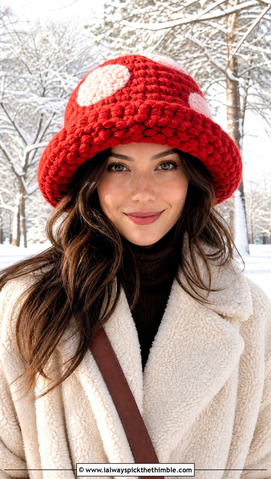 Chunky Plush Mushroom Crochet Hat With Teddy Coat - 20 mushroom crochet hat outfit ideas