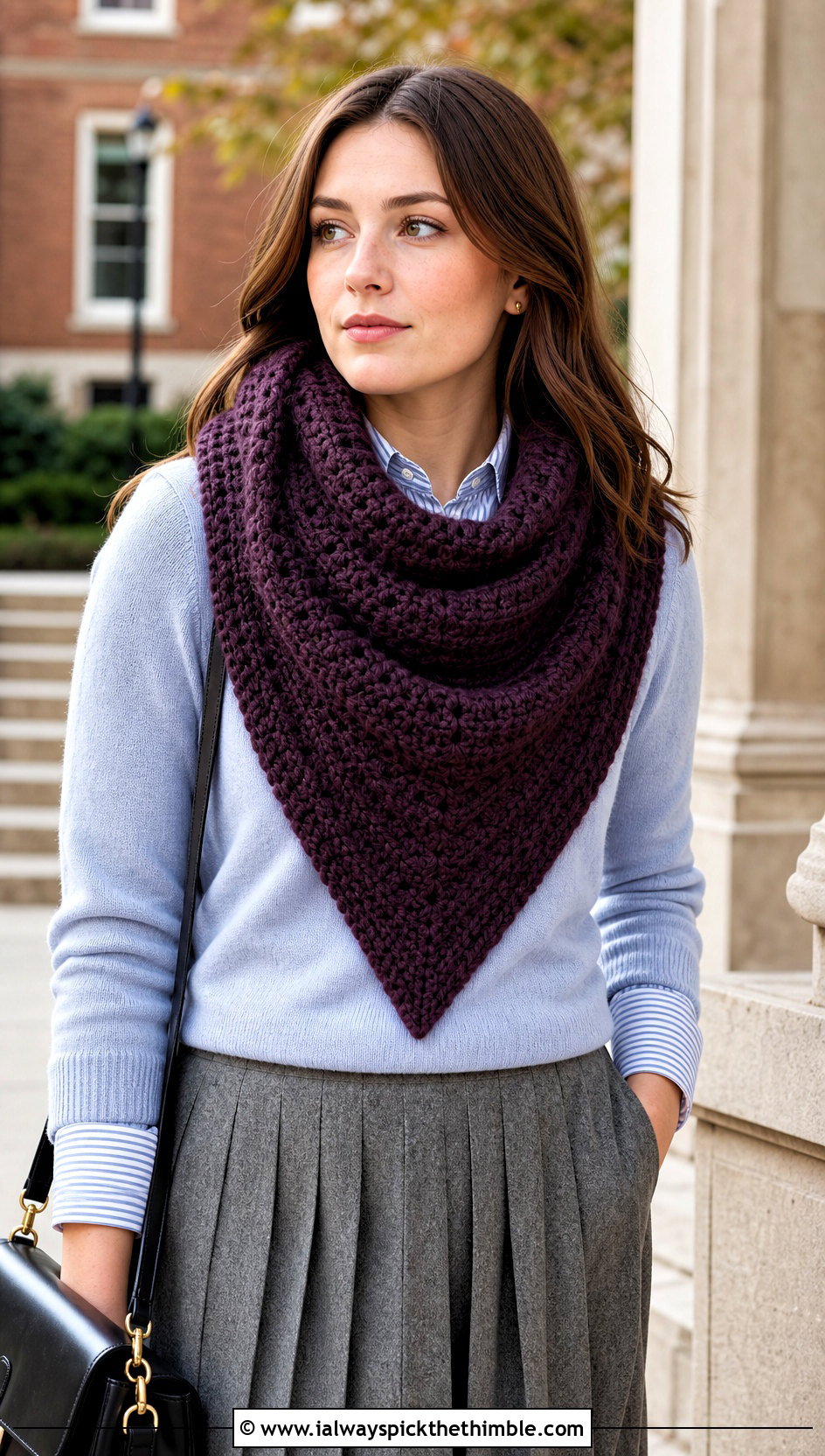 Chunky Pointed Crochet Cowl With Preppy Outfit - 20 crochet chunky cowl outfit ideas