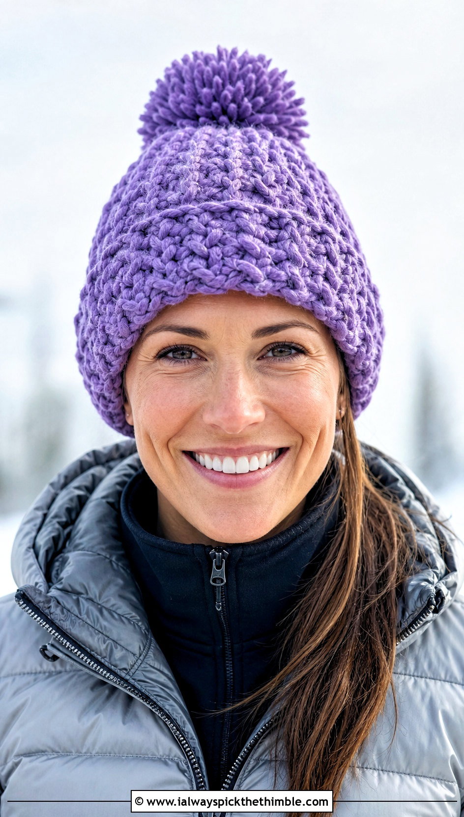 Chunky Pom Pom Crochet Beanie With Puffer Jacket And Leggings - 15 crochet beany hat outfit ideas