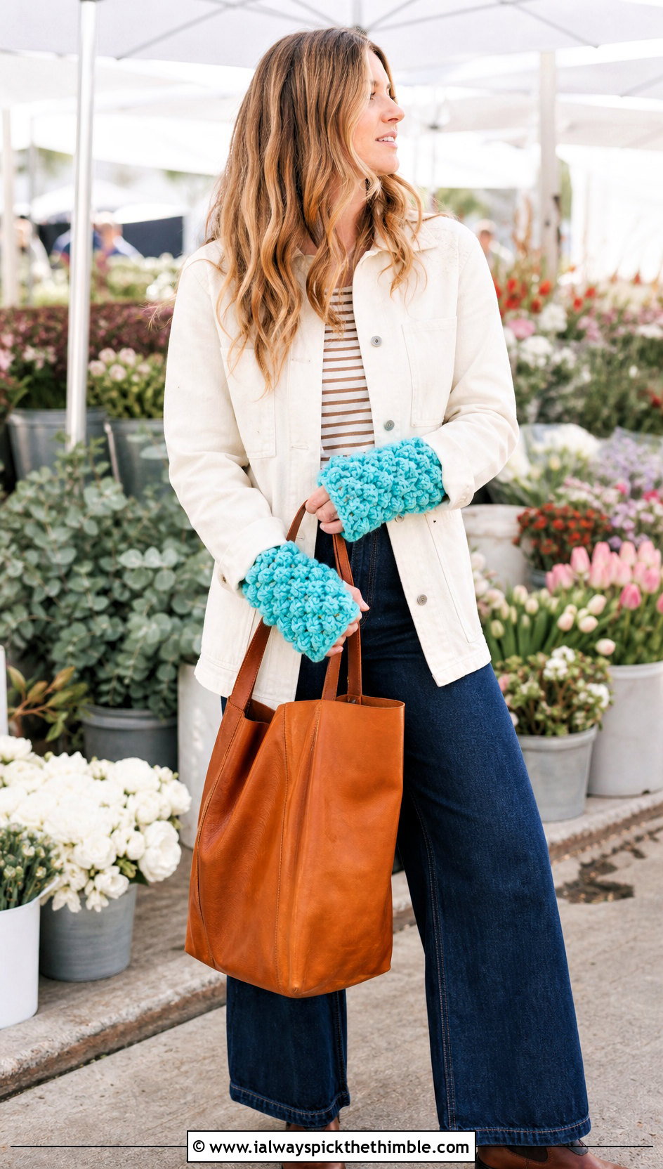 Chunky Puff Stitch Fingerless Gloves With Chore Jacket - 20 Chunky Crochet Gloves outfit ideas