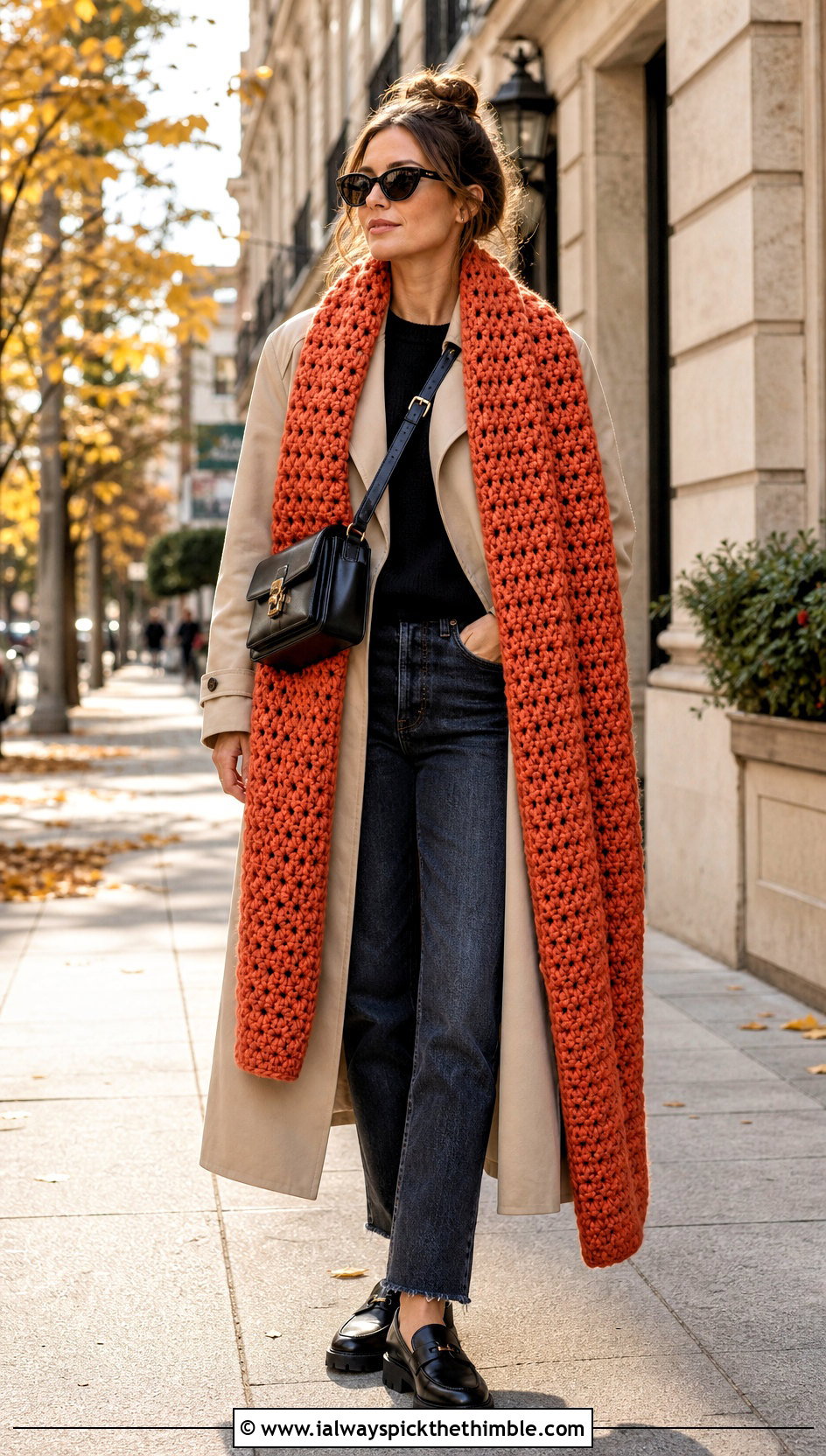 Chunky Rectangle Crochet Shawl With Trench Coat - 25 Crochet Rectangle Shawl outfit ideas