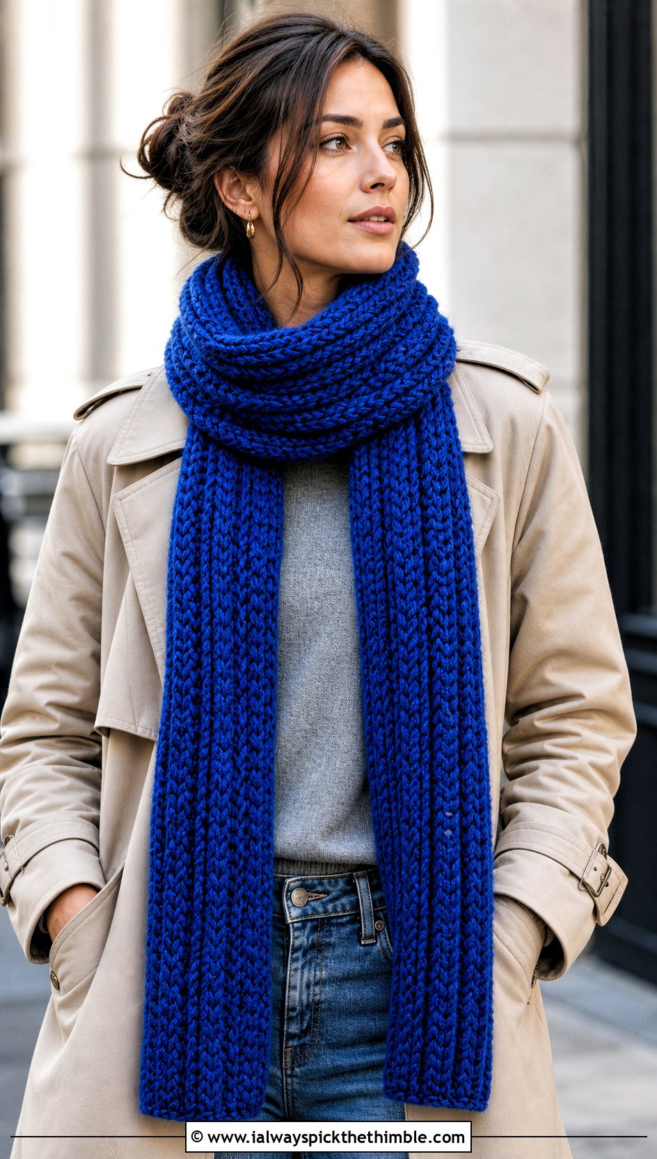 Chunky Ribbed Bulky Yarn Crochet Scarf With Trench Coat - 15 Crochet For Scarves Using Bulky Yarn outfit ideas