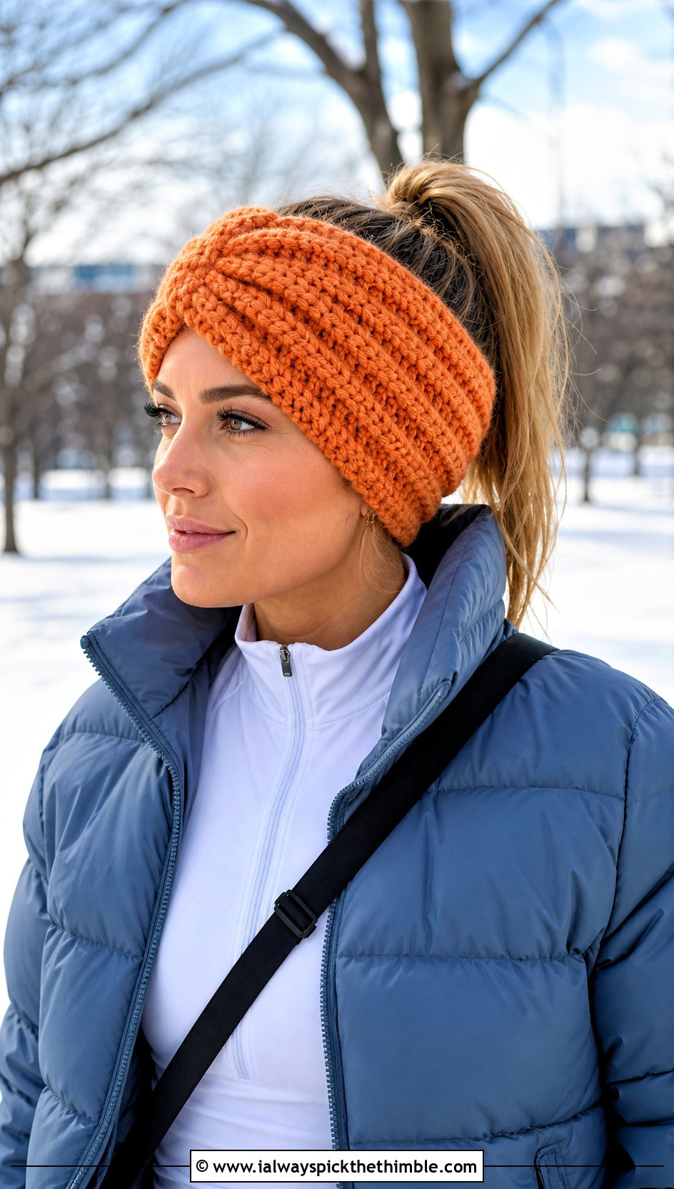 Chunky Ribbed Crochet Chevron Headband With Puffer And Leggings - 15 Crochet Chevron Headband outfit ideas