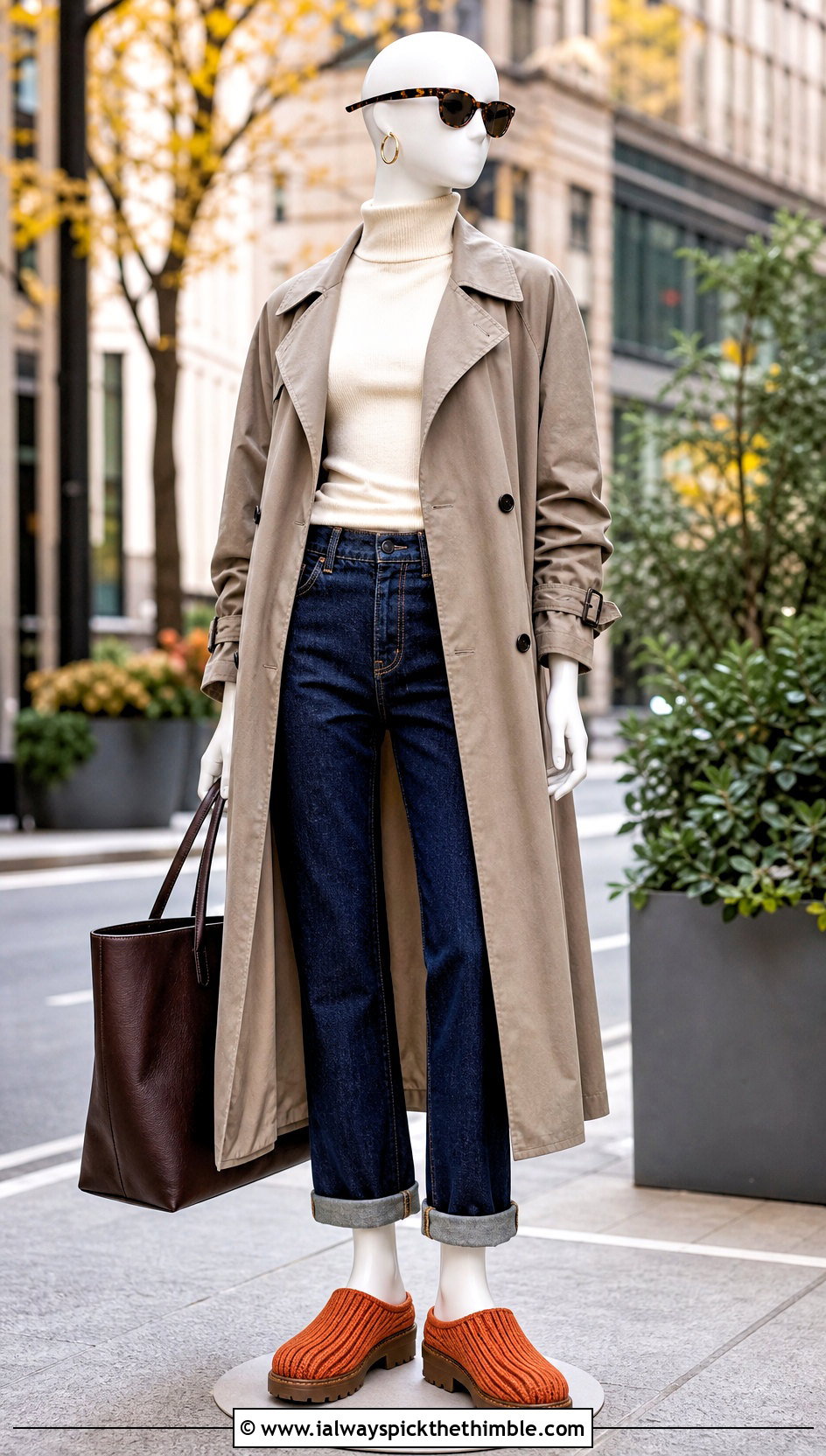 Chunky Ribbed Crochet Clogs With A Trench Coat - 15 crochet slip-on shoes on mannequin outfit ideas
