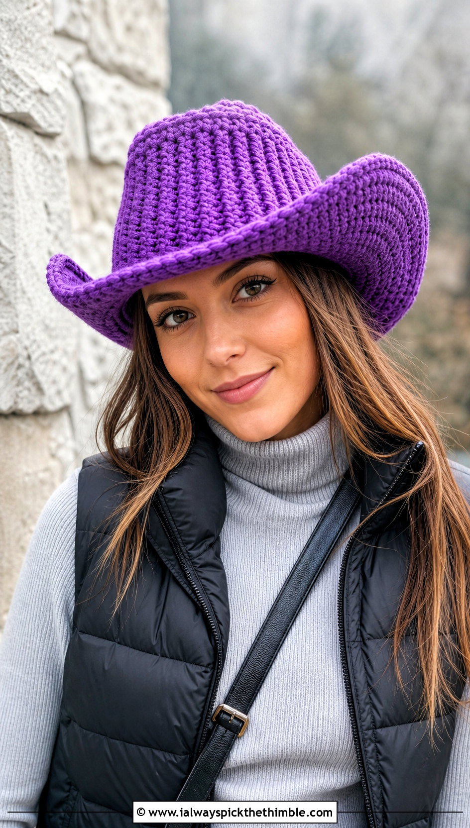 Chunky Ribbed Crochet Cowboy Hat With Puffer Vest - 25 crochet cowboy hat outfit ideas