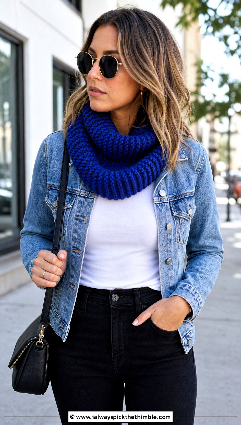 Chunky Ribbed Crochet Cowl With Denim Jacket - 25 crochet cowl neck warmer outfit ideas