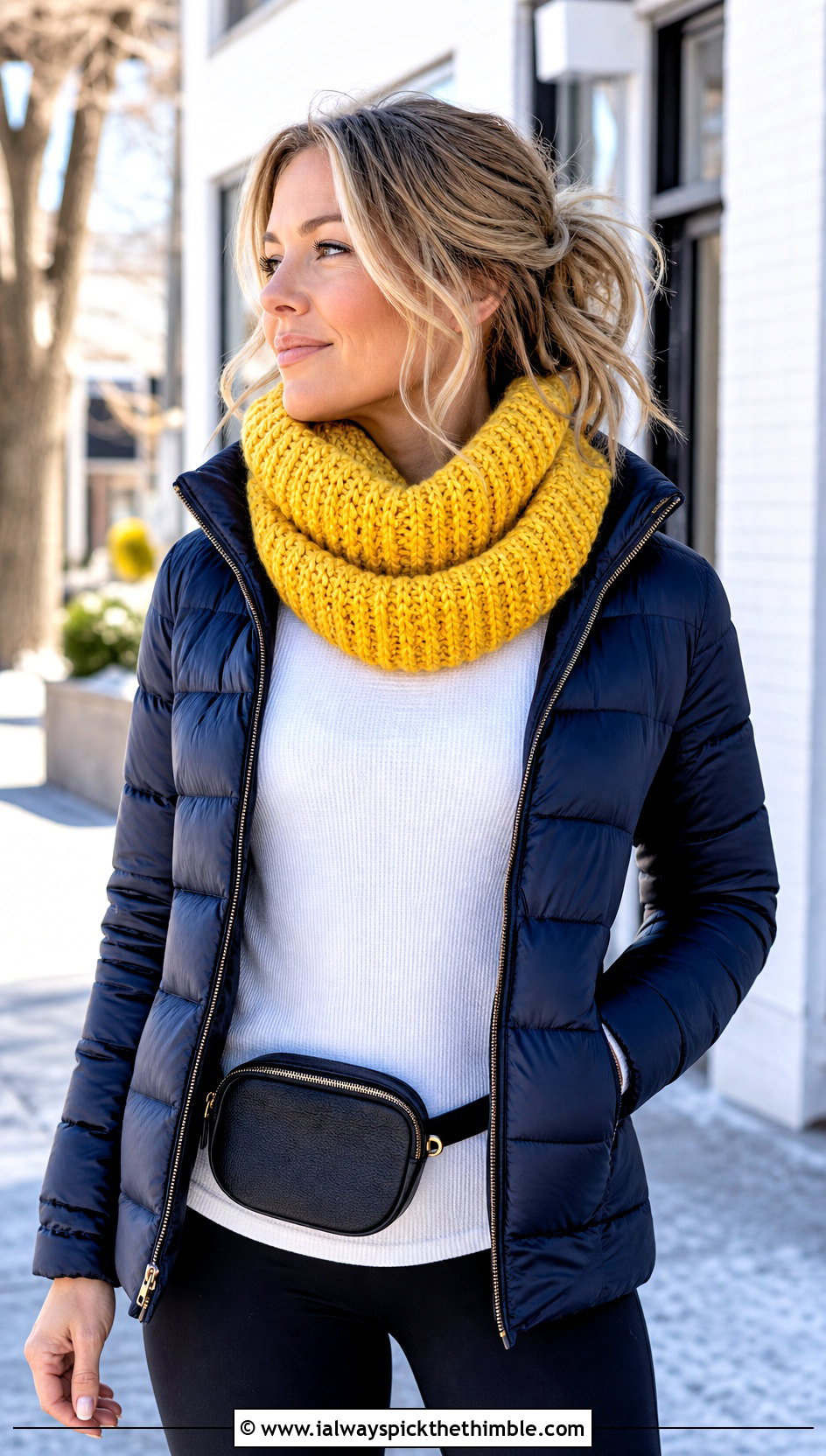 Chunky Ribbed Crochet Cowl With Puffer Jacket And Leggings - 25 crochet neck warmer cowls outfit ideas