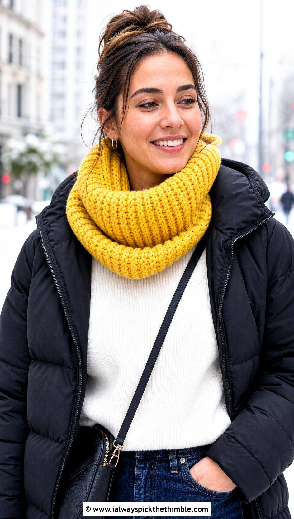 Chunky Ribbed Crochet Cowl With Puffer Jacket - 15 Crochet For Cowl Scarf outfit ideas