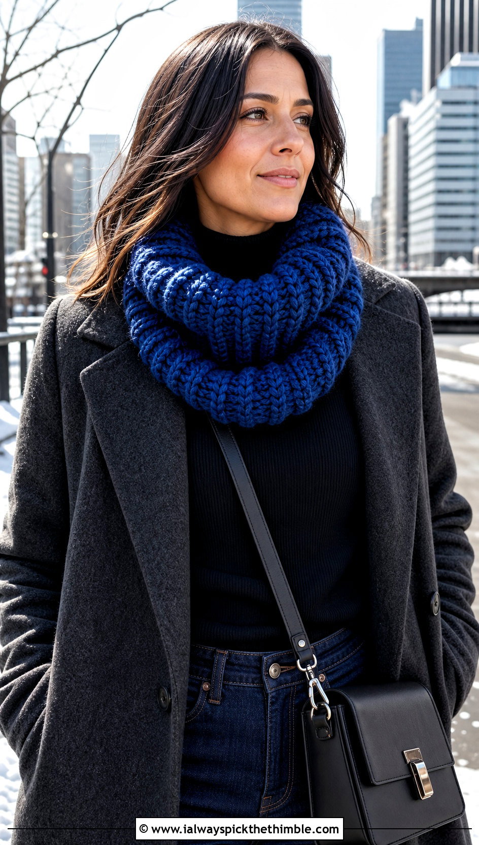 Chunky Ribbed Crochet Cowl With Wool Coat - 20 Bulky Crochet Cowl outfit ideas