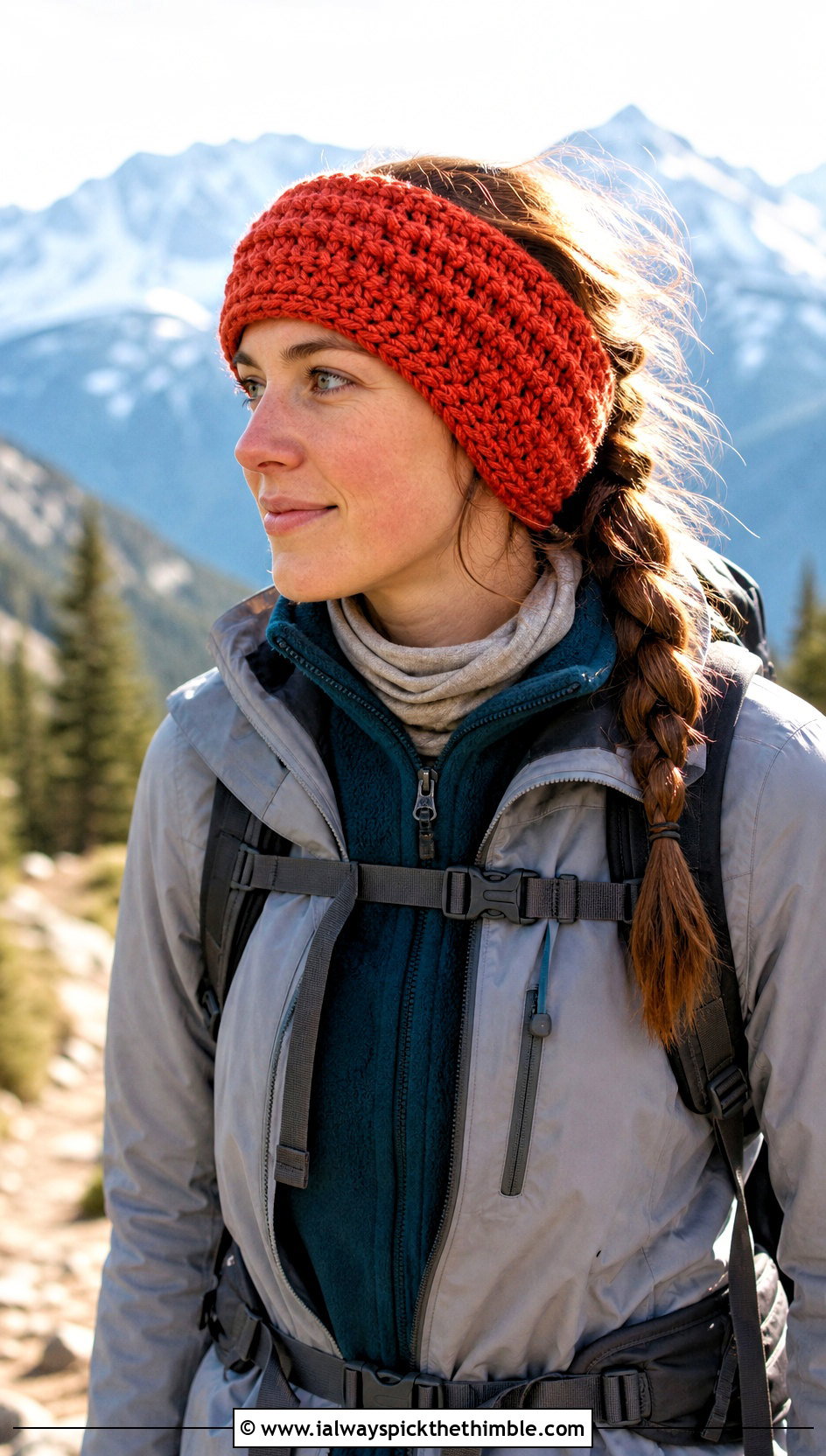 Chunky Ribbed Crochet Ear Warmer With Hiking Outfit - 25 crochet ear warmer outfit ideas