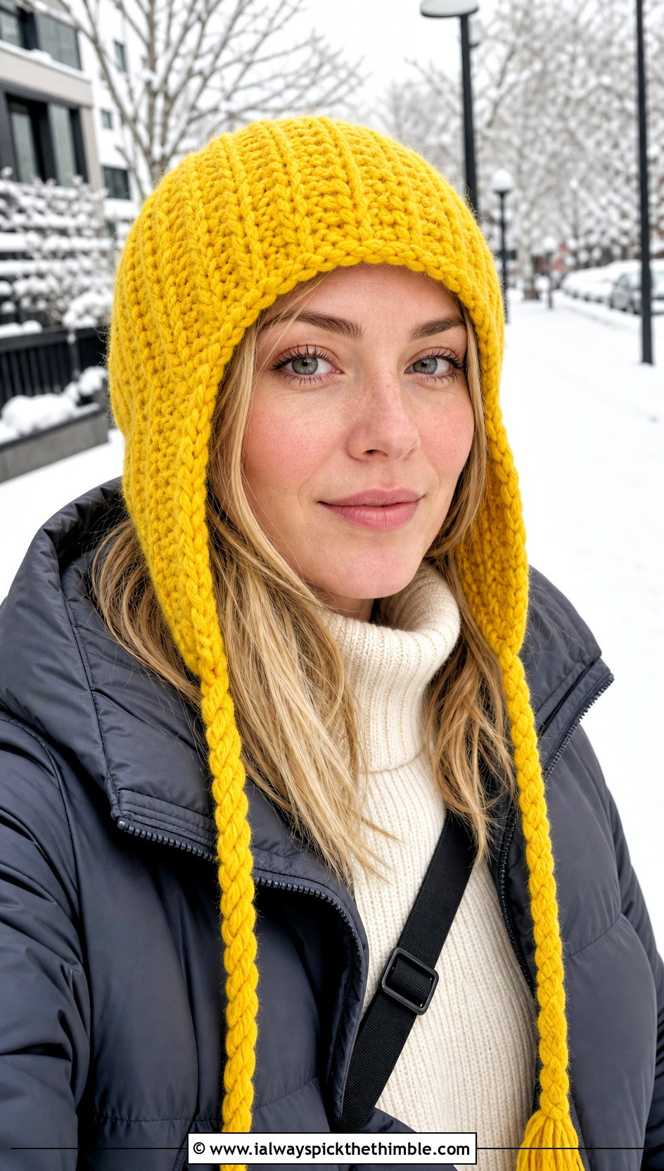 Chunky Ribbed Crochet Earflap Hat With Puffer Coat - 25 crochet earflap hat outfit ideas