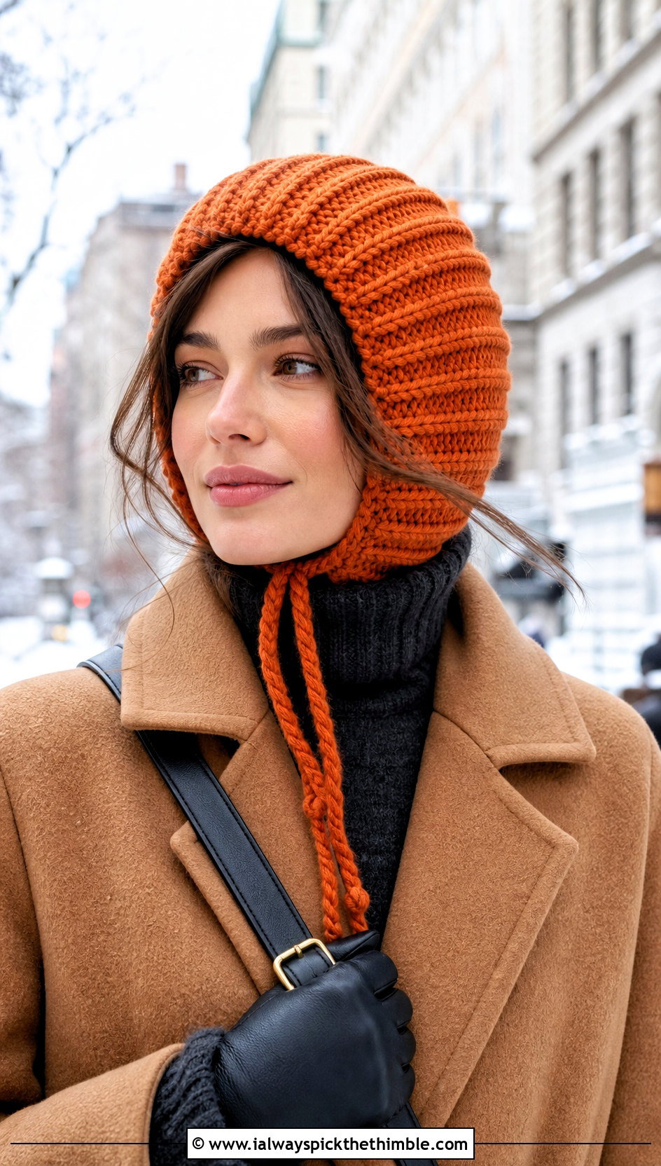 Chunky Ribbed Crochet Hair Bonnet With Wool Coat - 20 Crochet Hair Bonnet outfit ideas