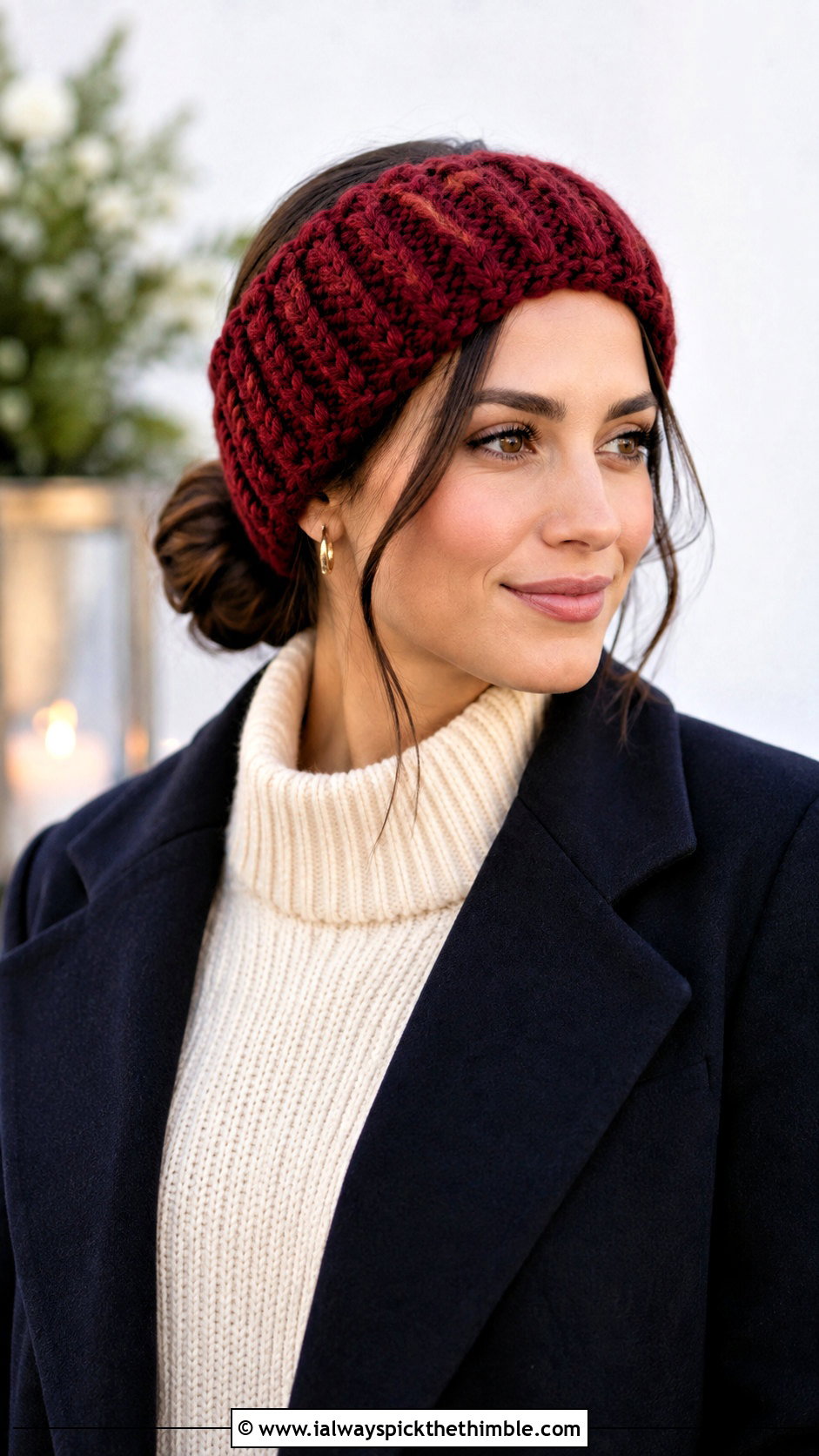 Chunky Ribbed Crochet Headband With Sweater Dress - 25 crochet winter headband outfit ideas