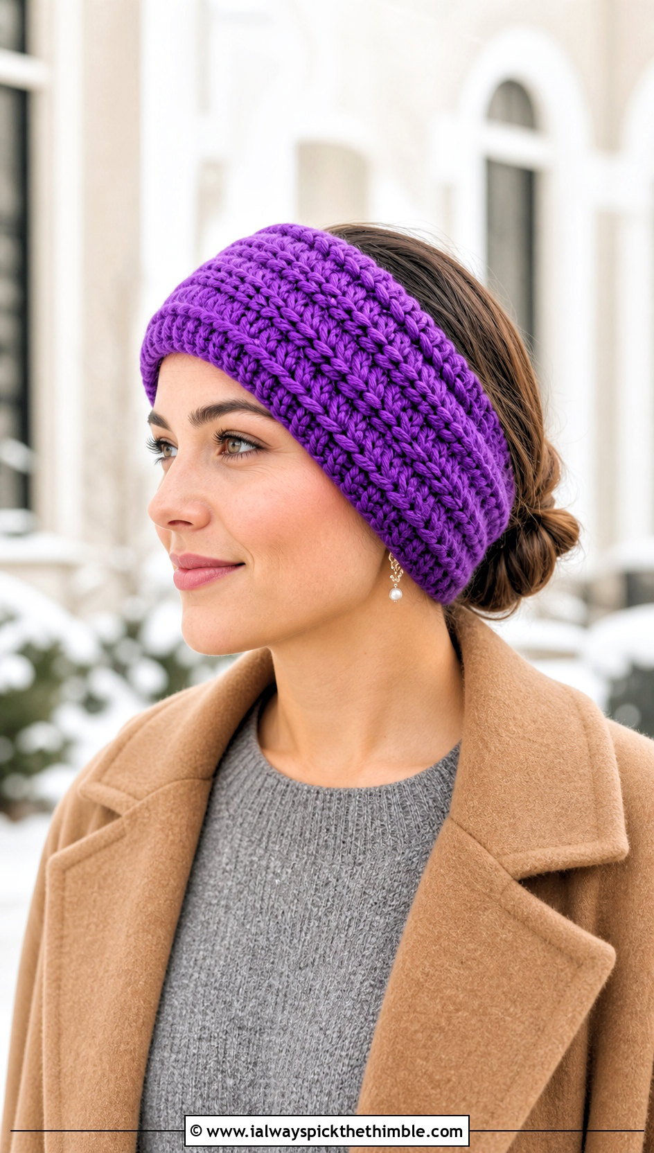 Chunky Ribbed Crochet Headband With Sweater Dress - 25 winter crochet headband outfit ideas