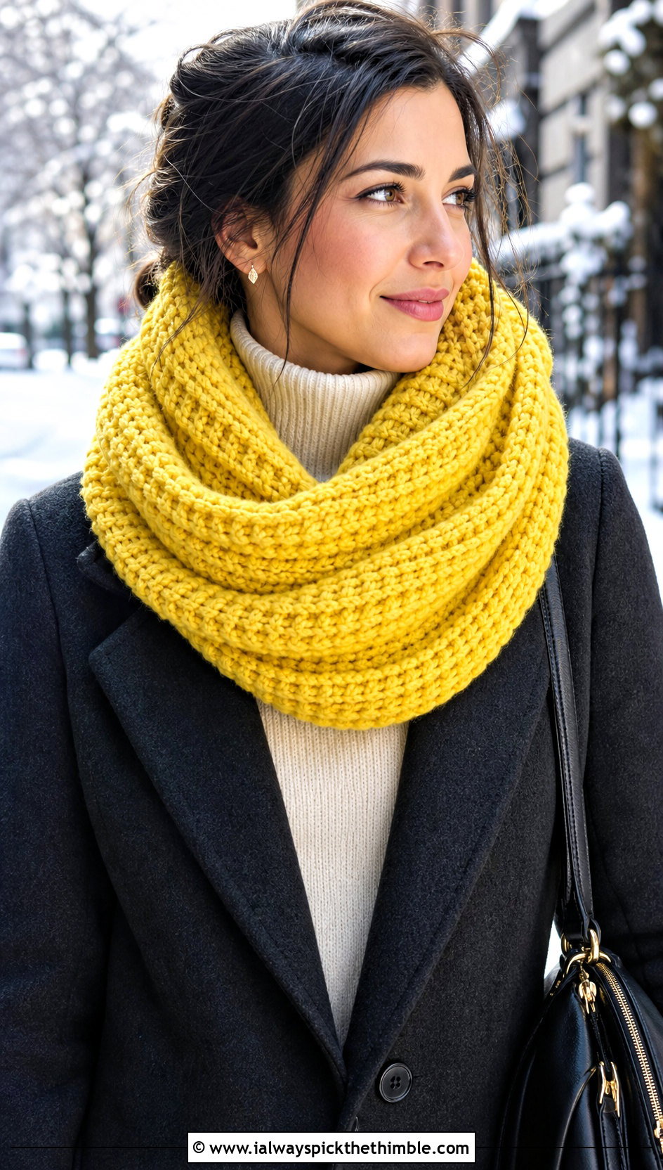 Chunky Ribbed Crochet Infinity Scarf With Wool Coat - 25 crochet infinity scarf outfit ideas
