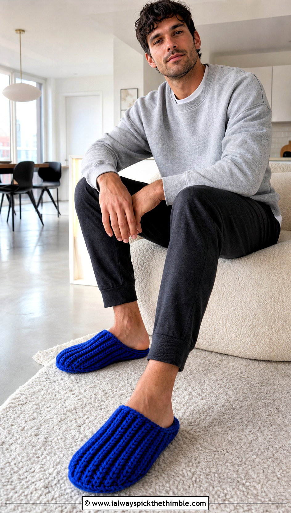Chunky Ribbed Crochet Mule Slippers With Lounge Set - 25 mens crochet slippers outfit ideas