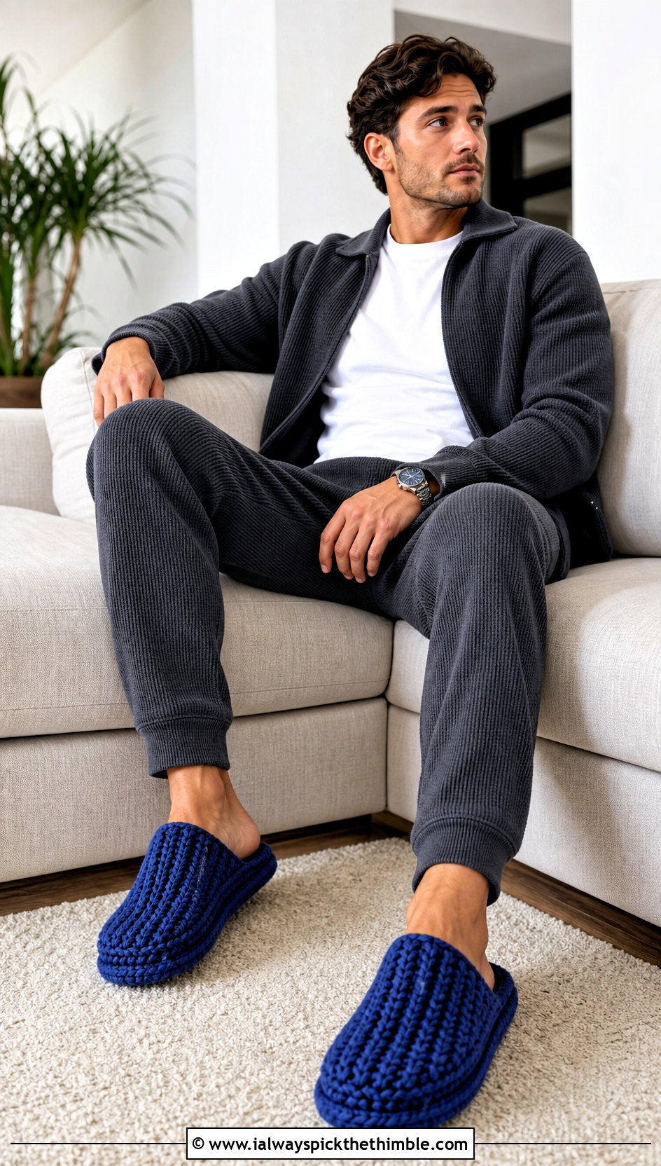 Chunky Ribbed Crochet Mule Slippers With Matching Lounge Set - 20 crochet slippers for men outfit ideas