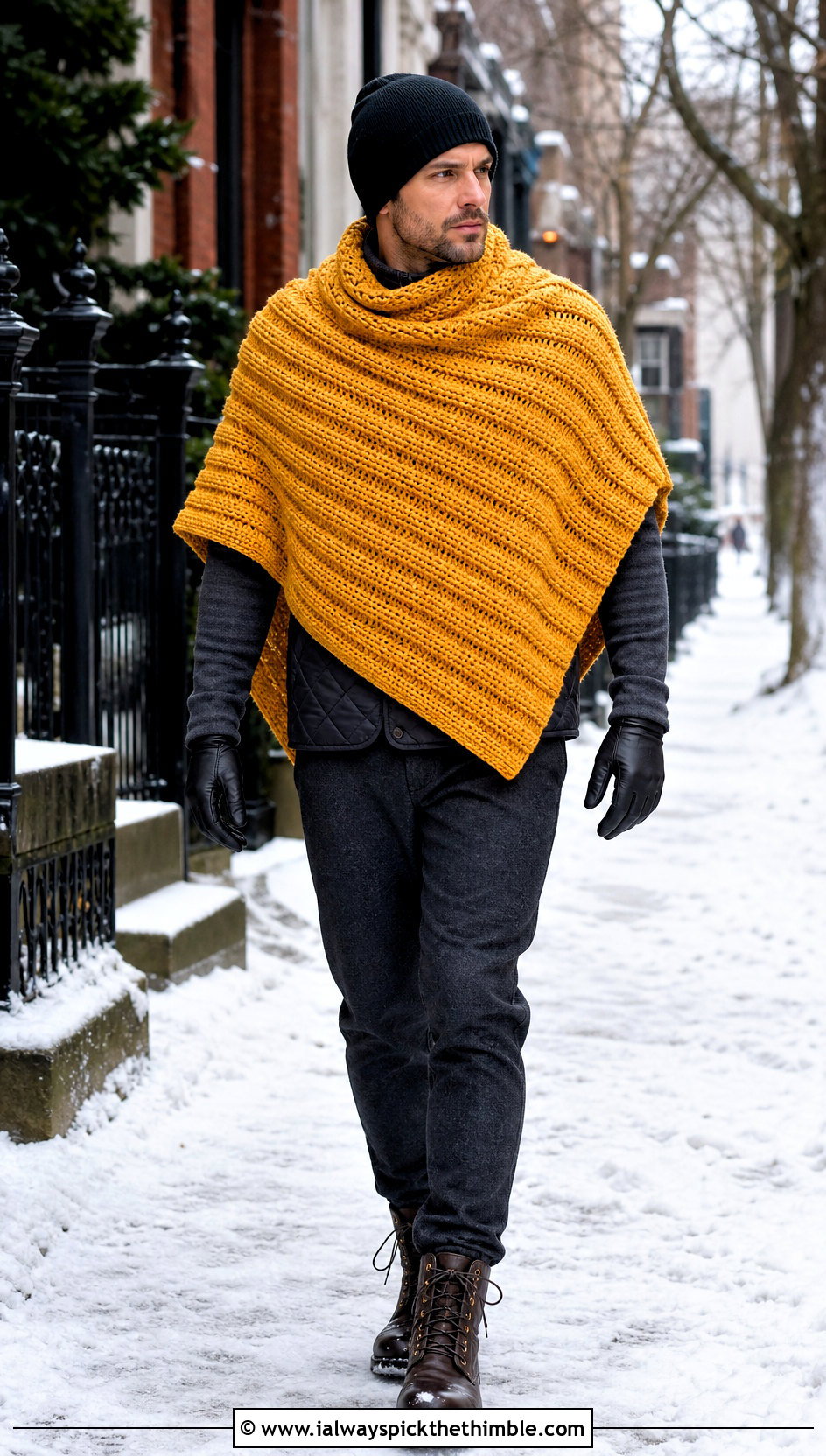 Chunky Ribbed Crochet Poncho With Winter Layers - 20 men crochet poncho outfit ideas