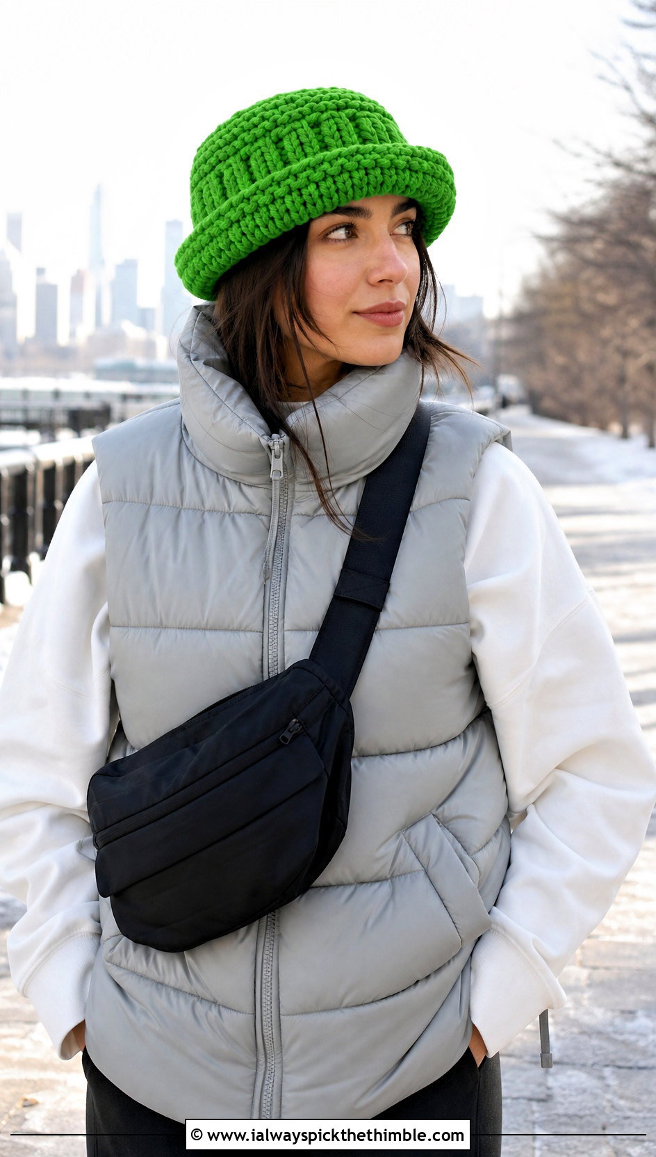 Chunky Ribbed Crochet Pork Pie Hat With Puffer Vest - 20 crochet pork pie hat outfit ideas