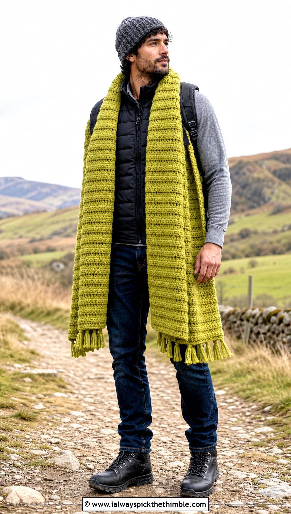 Chunky Ribbed Crochet Prayer Shawl With A Puffer Vest - 20 Mens Crochet Prayer Shawl outfit ideas