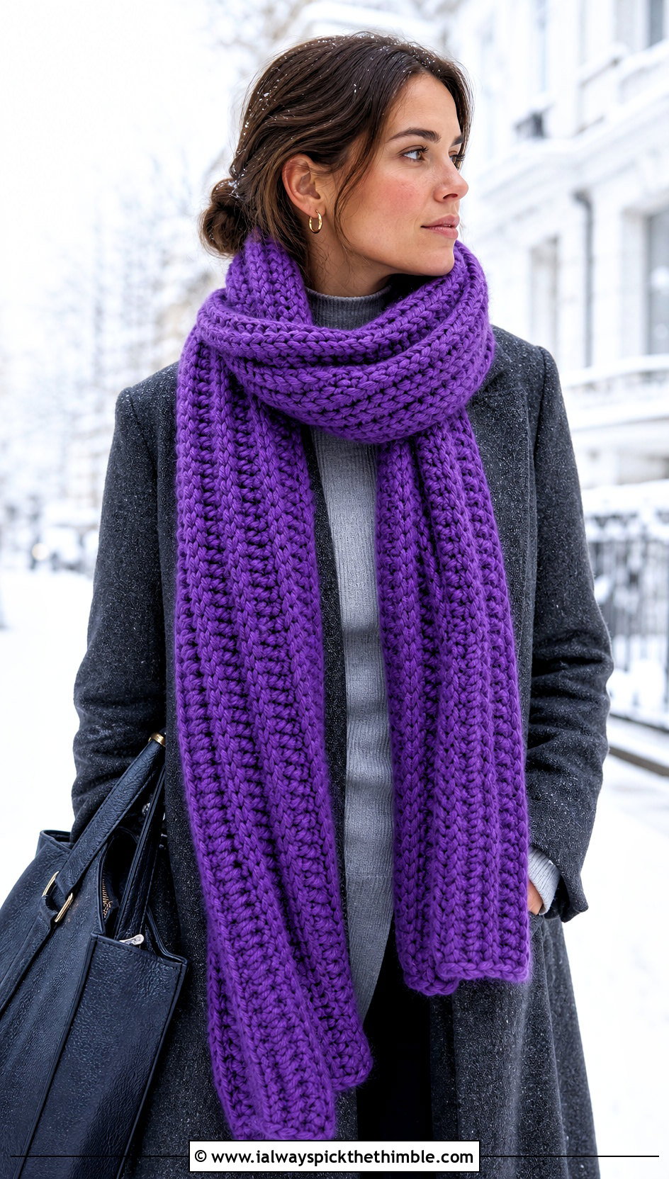 Chunky Ribbed Crochet Sally Scarf With Wool Coat And Boots - 20 Crochet Sally Scarf outfit ideas