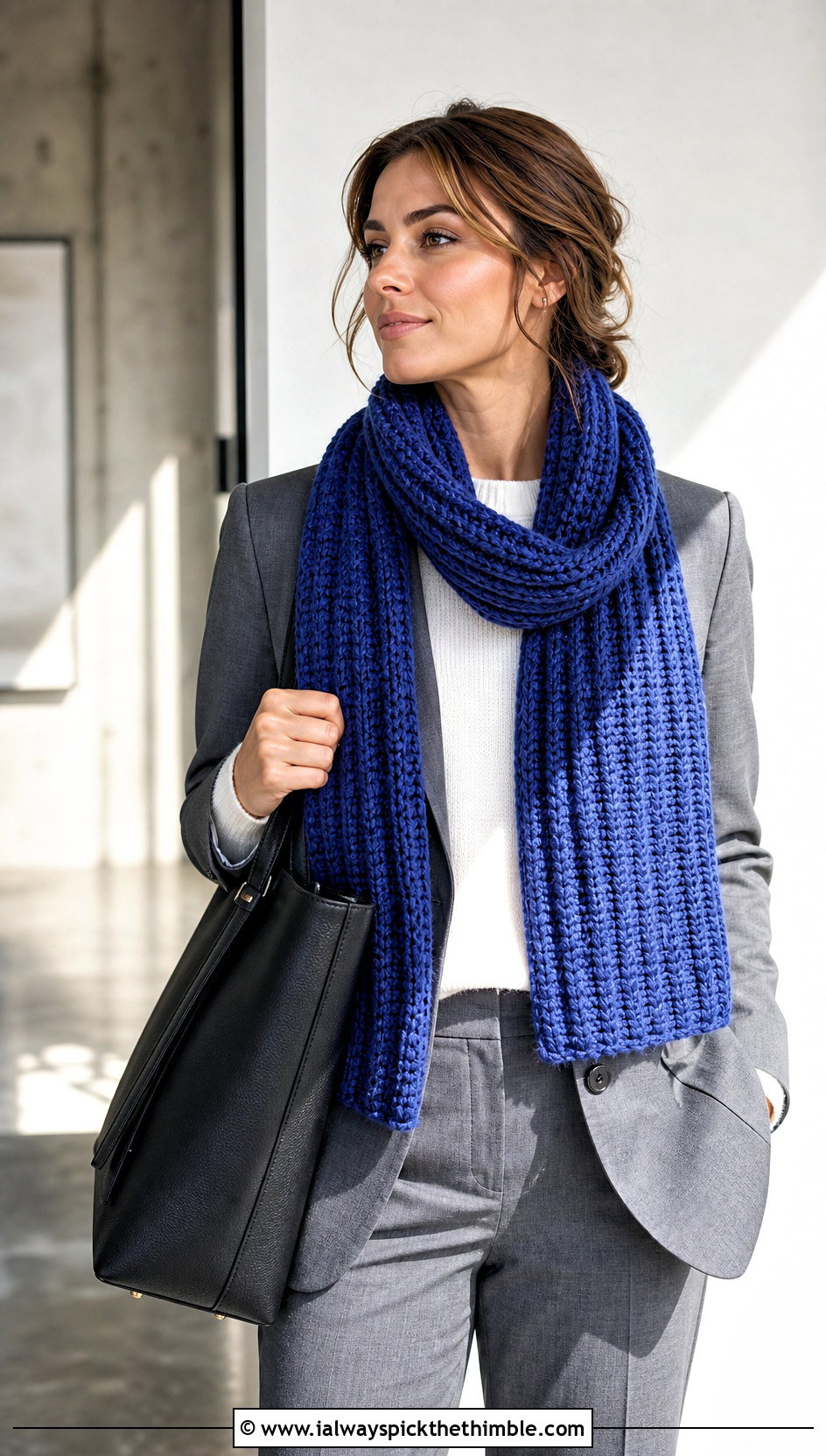 Chunky Ribbed Crochet Scarf With Pantsuit - 20 Chunky Yarn Crochet Scarf outfit ideas