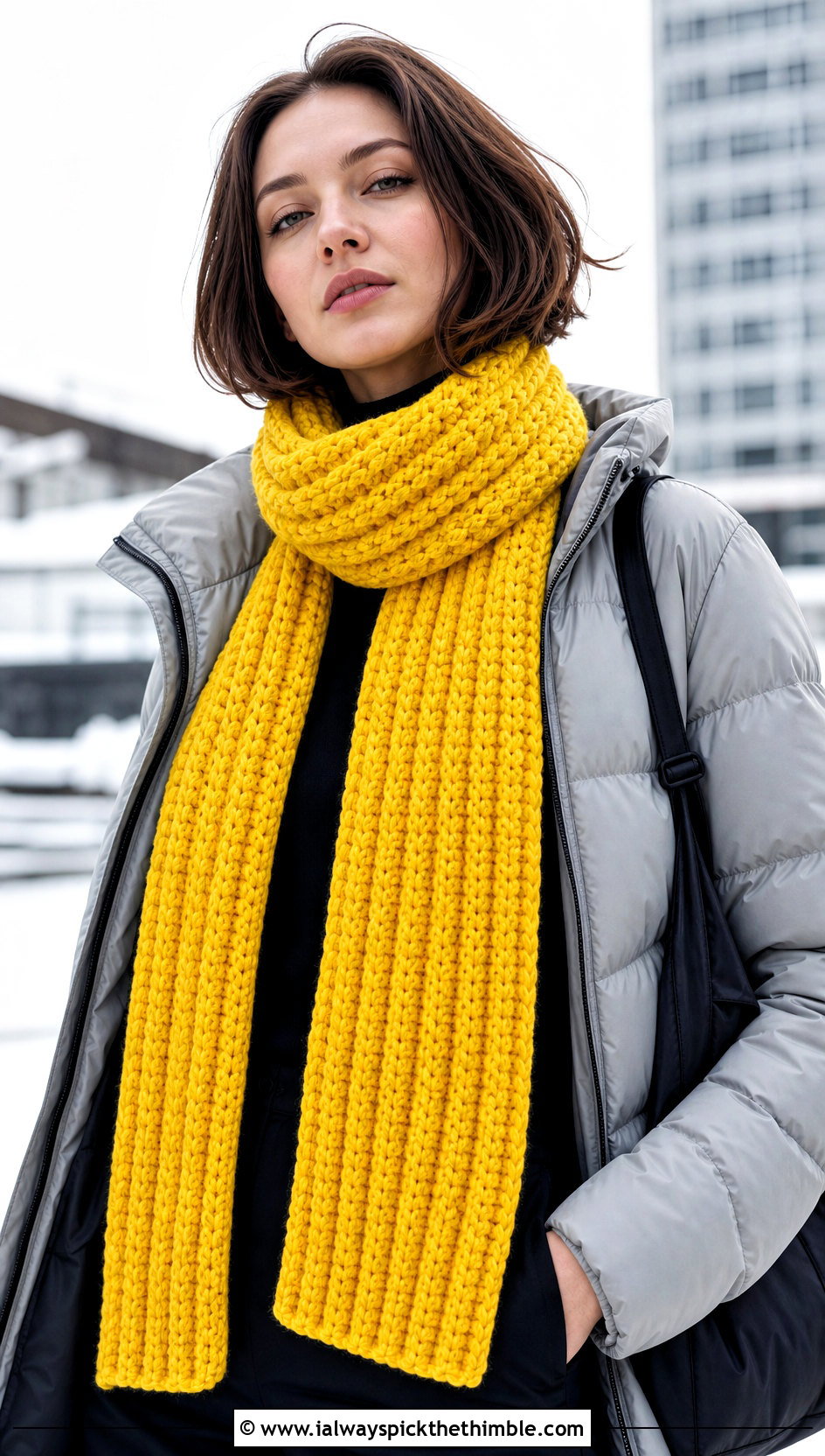 Chunky Ribbed Crochet Scarf With Puffer Jacket - 25 Winter Crochet Scarfs For Women outfit ideas