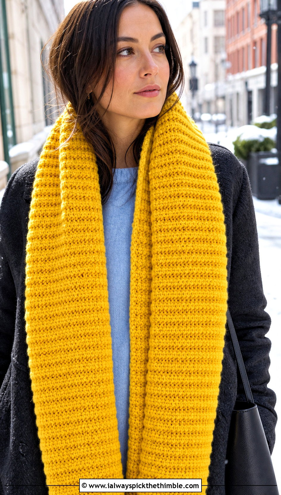 Chunky Ribbed Crochet Scarf With Wool Coat - 15 Textured Crochet Scarf Design outfit ideas