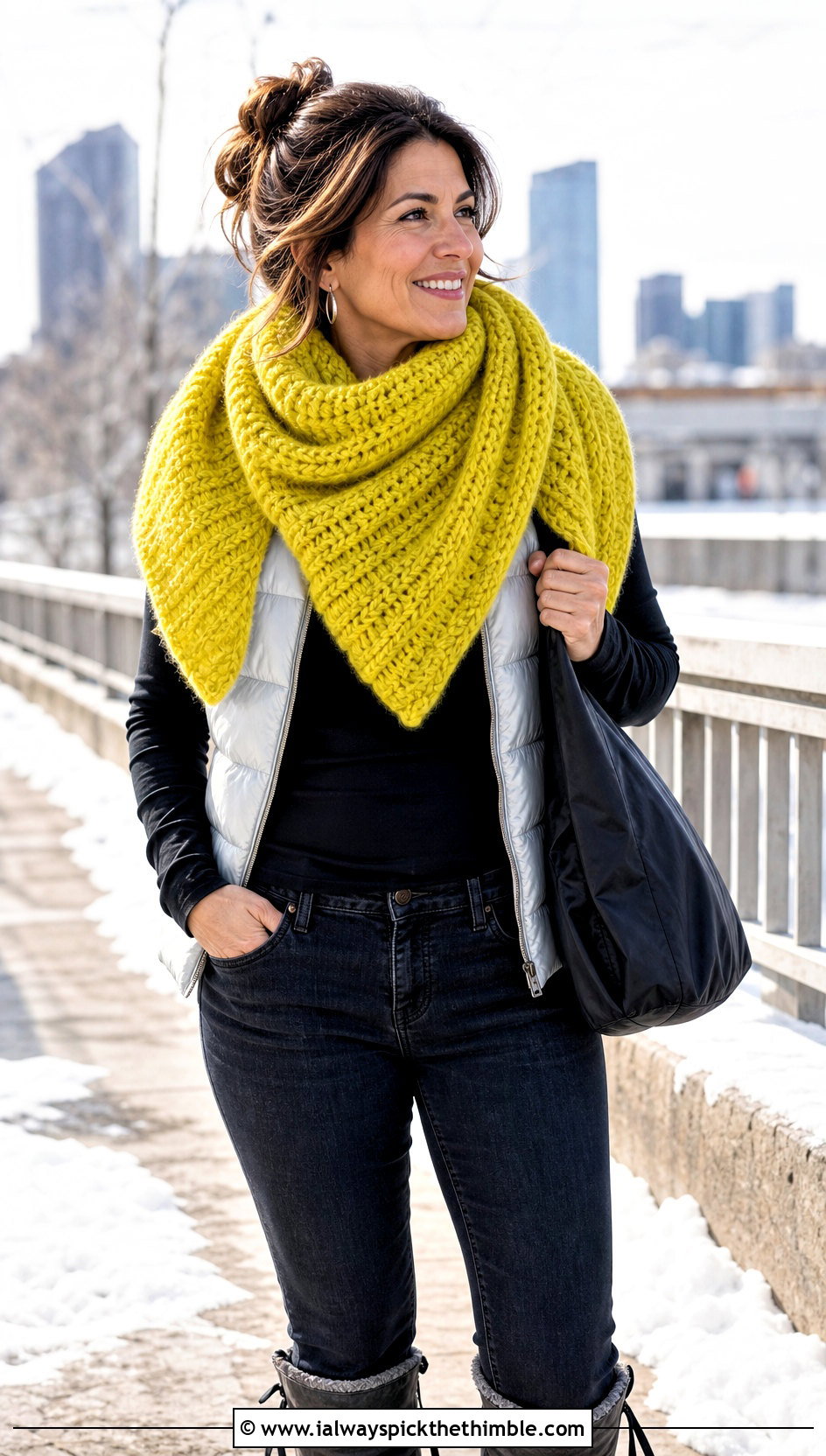 Chunky Ribbed Crochet Shawl With Puffer Vest - 20 crochet for shawls outfit ideas