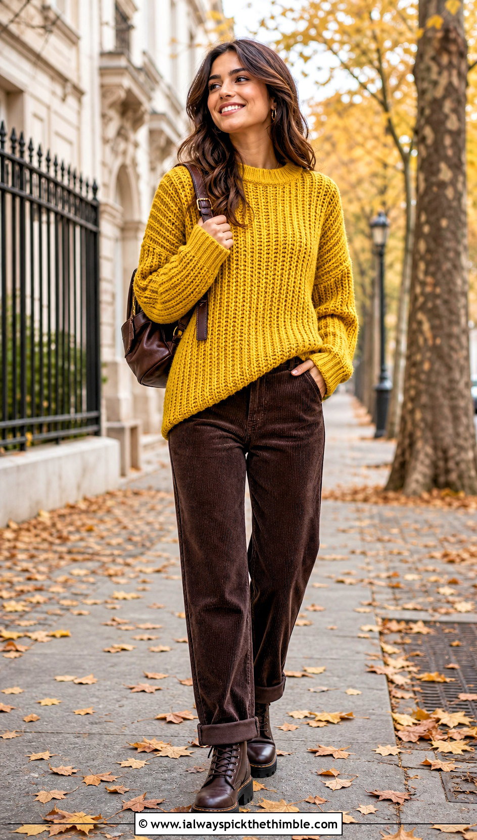 Chunky Ribbed Crochet Sweater With Corduroy Pants - 20 90s crochet sweater outfit ideas