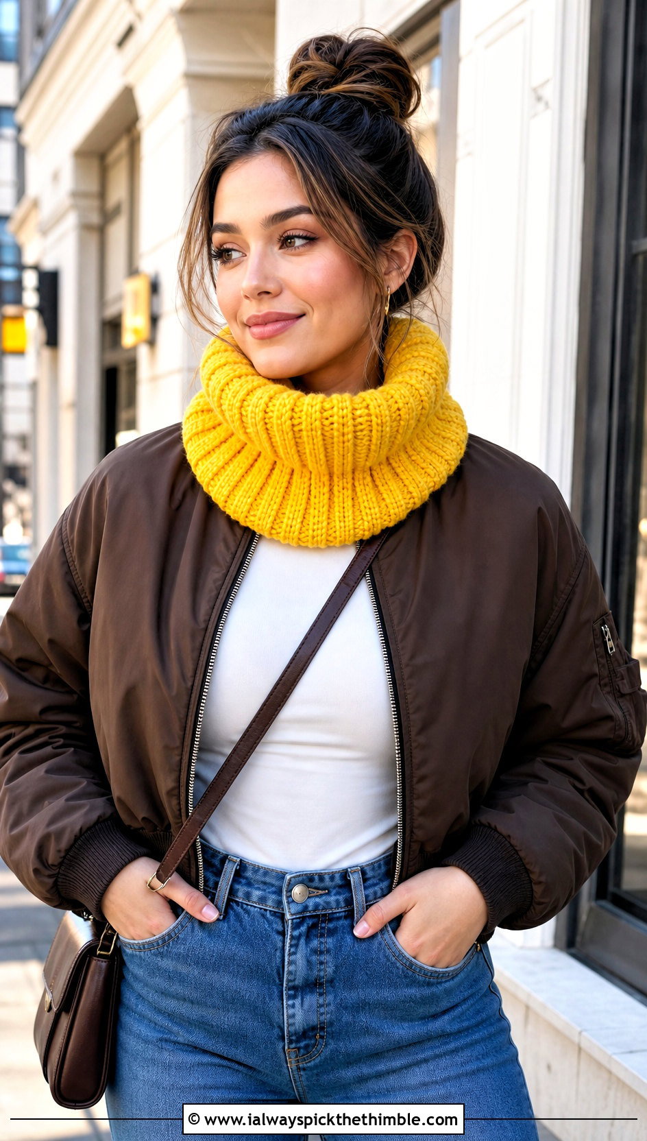 Chunky Ribbed Crochet Turtleneck Cowl With Straight Jeans - 20 Crochet Turtleneck Cowl outfit ideas