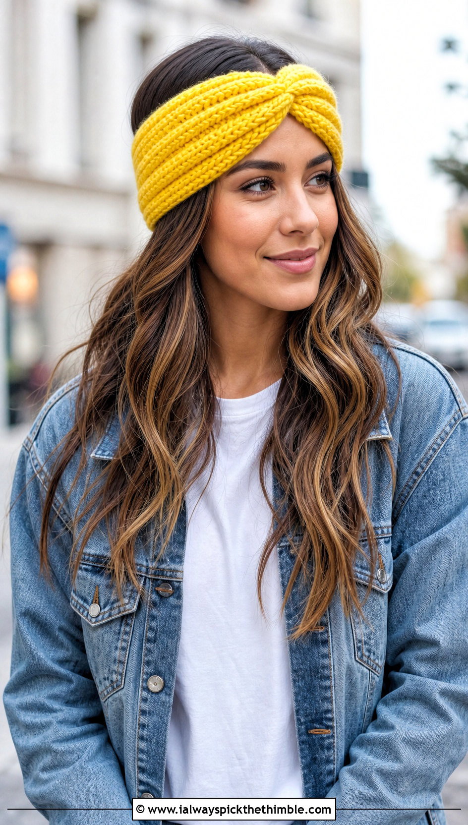 Chunky Ribbed Crochet Twist Headband With Denim Jacket - 20 crochet twist headband outfit ideas