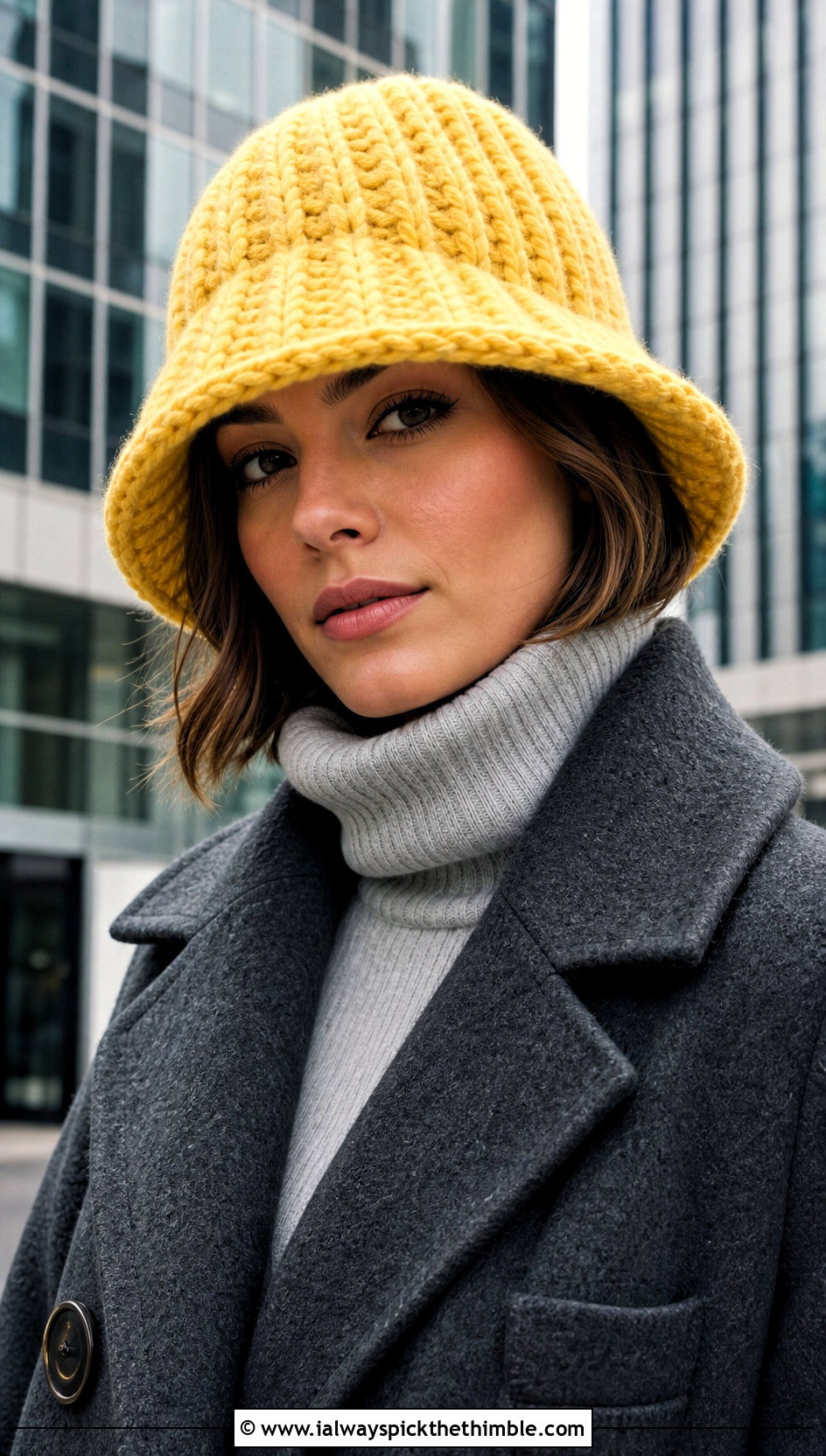 Chunky Ribbed Crochet Winter Bucket Hat With Wool Coat - 25 crochet winter bucket hat outfit ideas