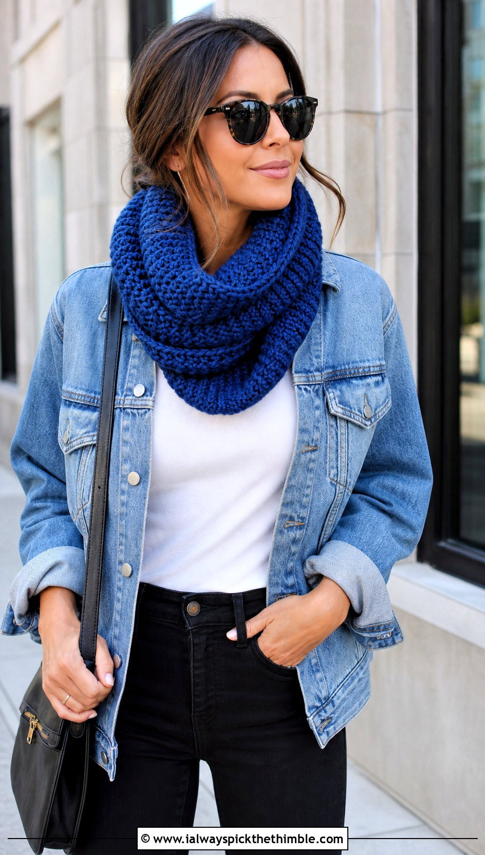 Chunky Ribbed Double Length Crochet Cowl With Denim Jacket - 15 Double Length Crochet Cowl outfit ideas