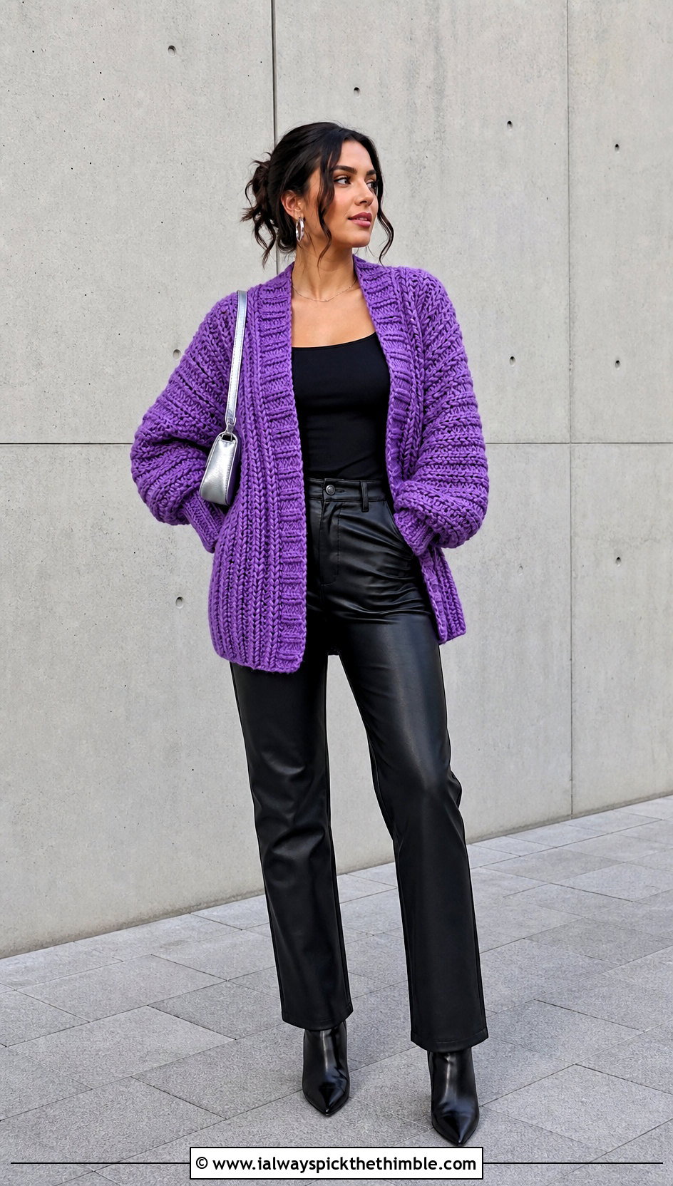 Chunky Ribbed Folklore Crochet Cardigan With Leather Pants - 20 Taylor Swift Folklore Crochet Cardigan outfit ideas