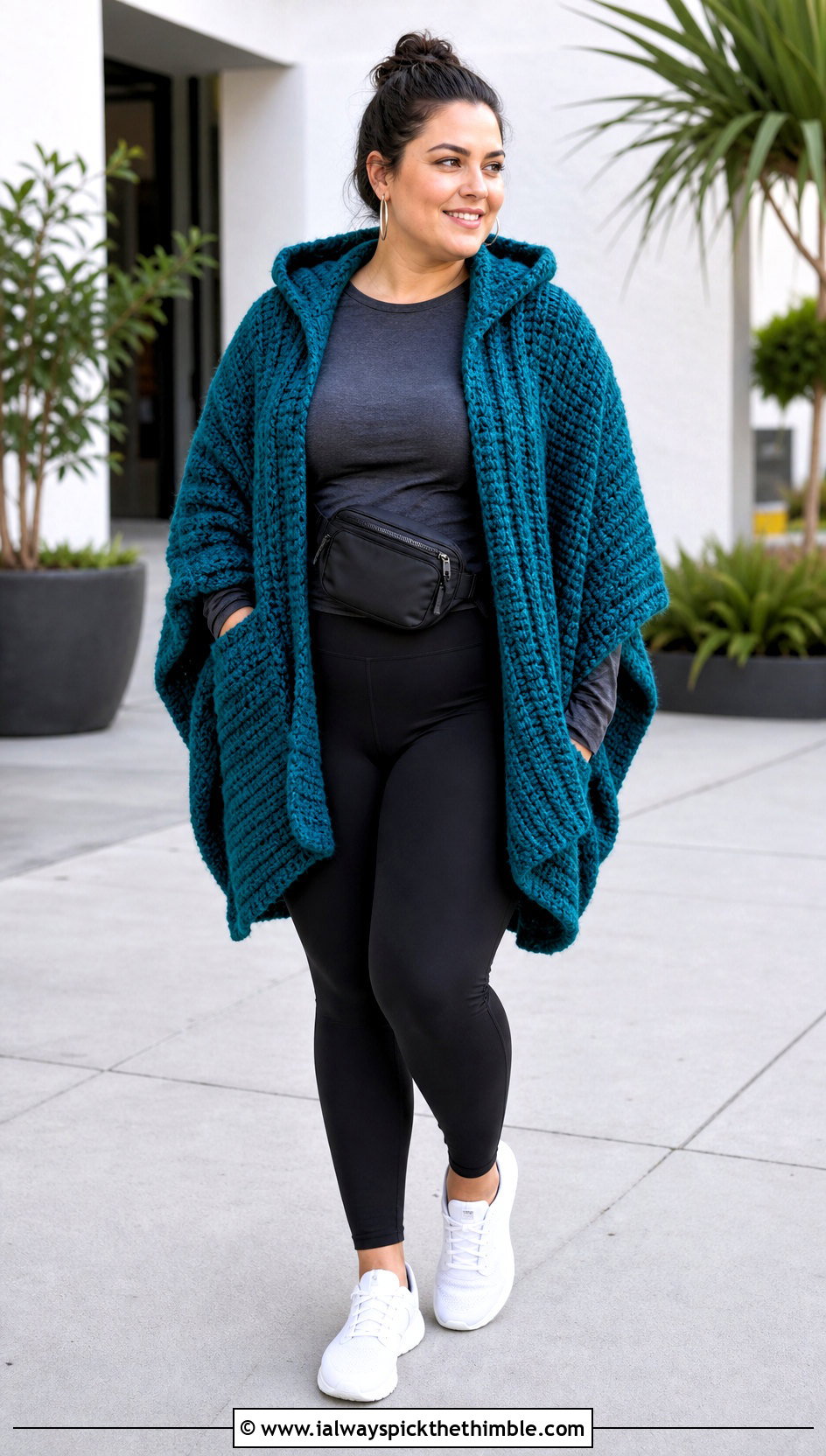 Chunky Ribbed Hooded Crochet Ruana With Leggings - 20 Hooded Crochet Ruana outfit ideas