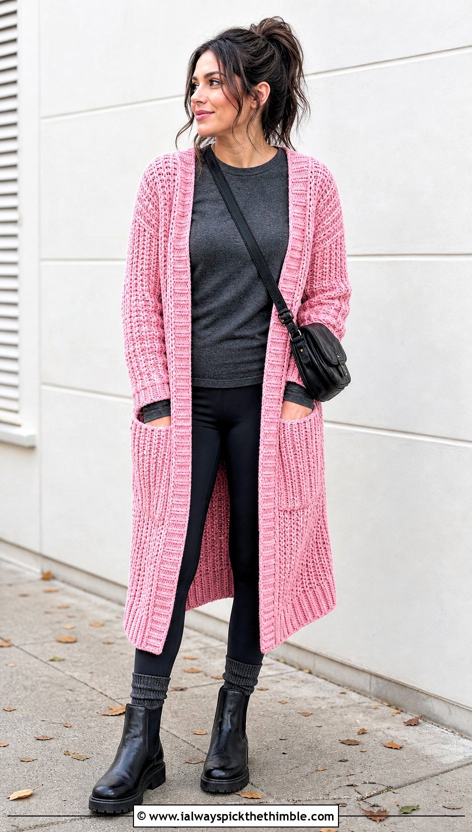 Chunky Ribbed Long Crochet Cardigan With Leggings - 20 long crochet cardigan outfit ideas