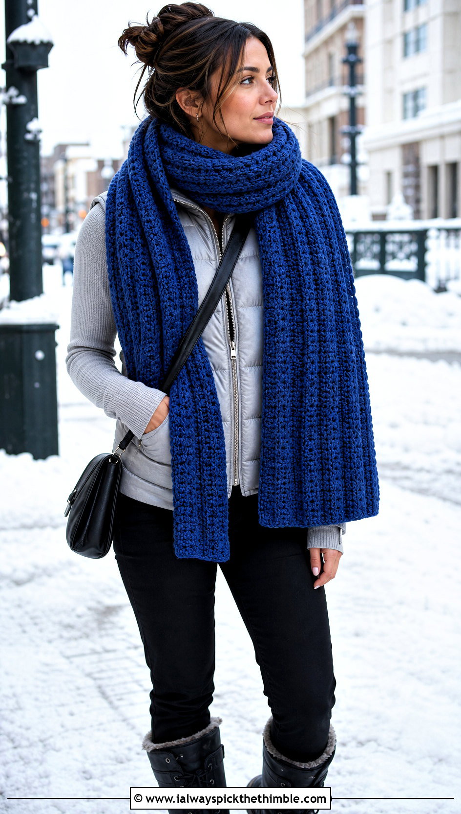 Chunky Ribbed Rectangle Crochet Shawl With Puffer Vest - 20 Rectangle Crochet Shawl outfit ideas