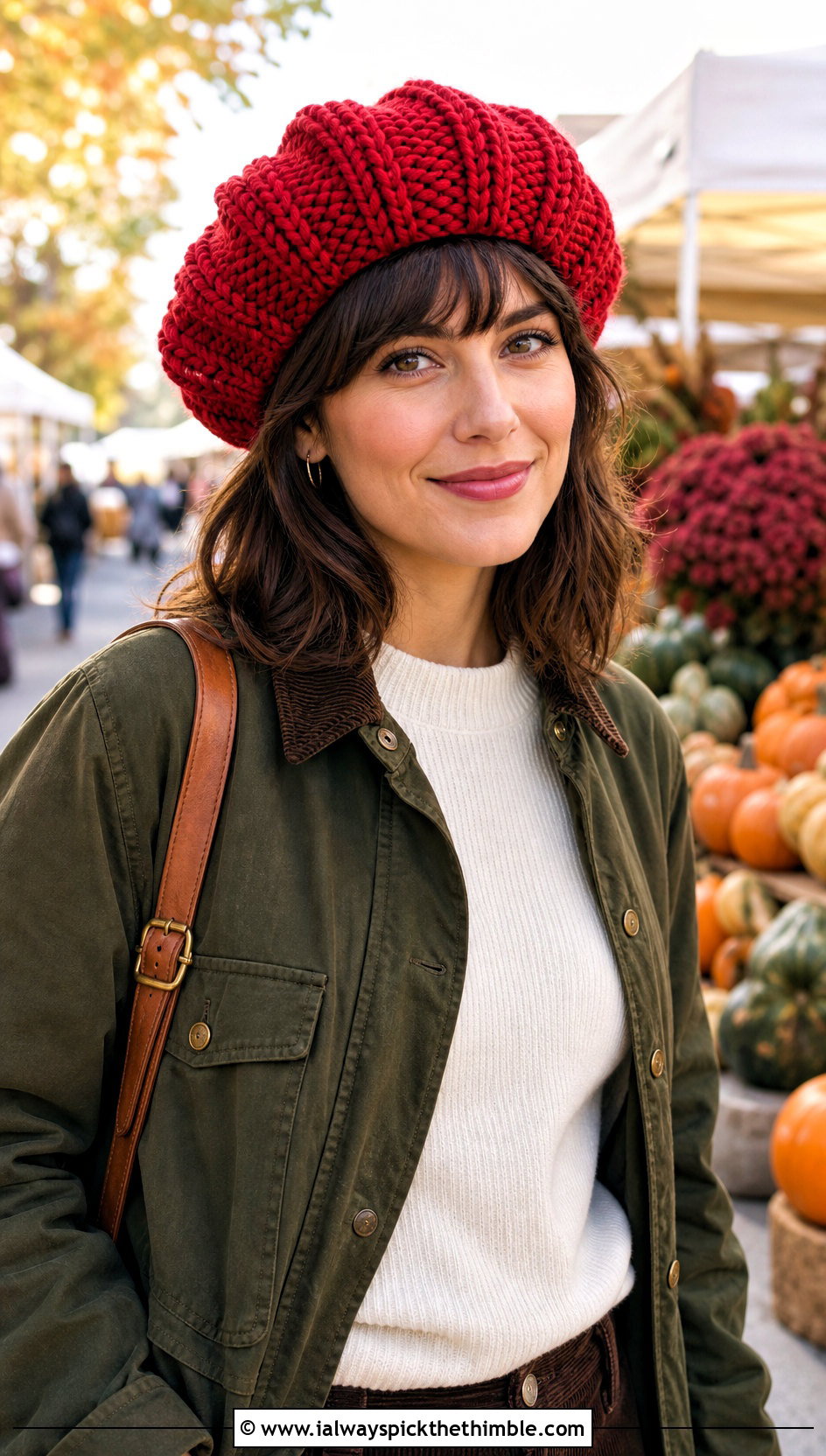 Chunky Ribbed Red Crochet Beret With Barn Jacket - 15 red crochet beret outfit ideas