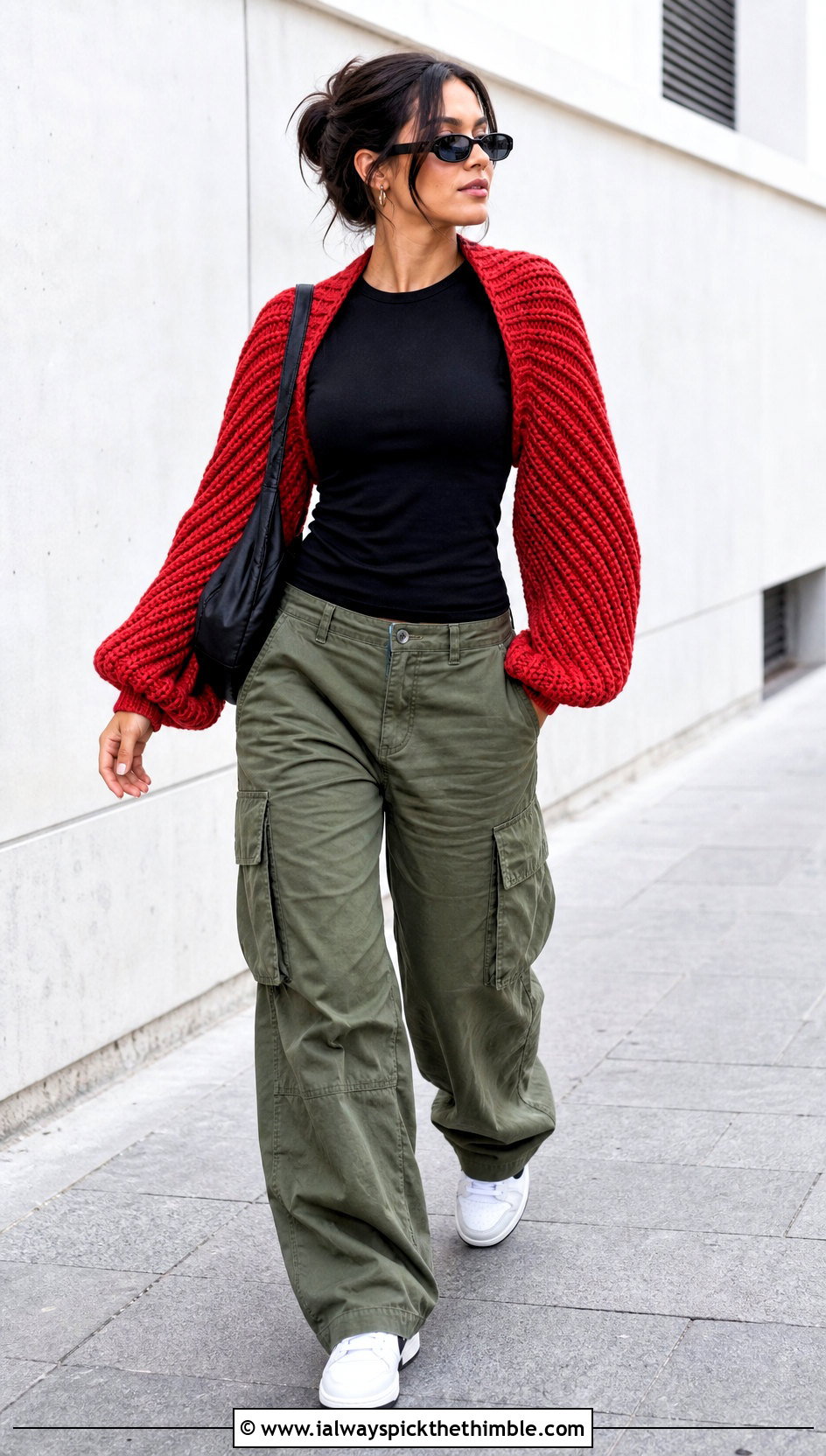 Chunky Ribbed Silva Crochet Shrug With Cargo Pants - 15 silva crochet shrug outfit ideas