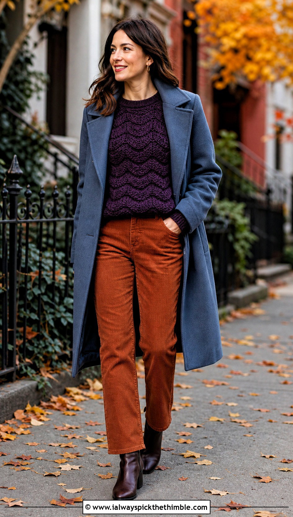 Chunky Ripple Crochet Sweater With Corduroy Pants - 20 Ripple Crochet Sweater outfit ideas