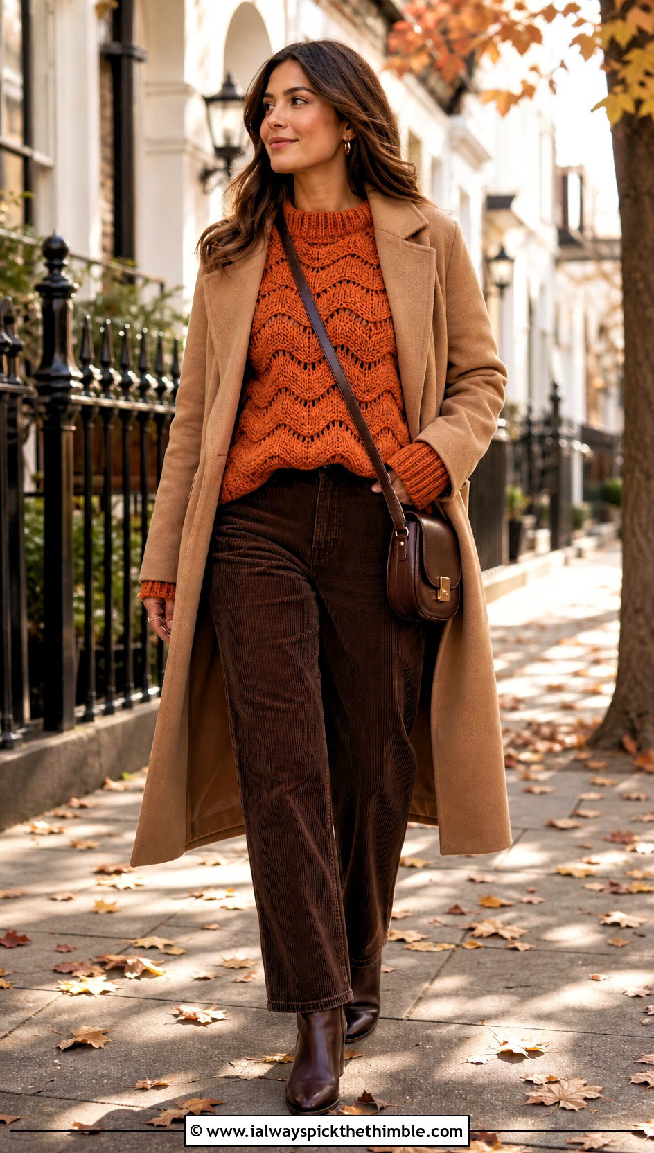 Chunky Ripple Sweater With Corduroy Pants - 20 crochet ripple sweater outfit ideas