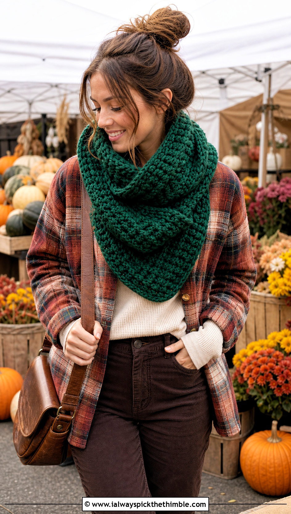 Chunky Roll Up Scarf With Shacket And Corduroy Pants - 20 Crochet Roll Up Scarf outfit ideas