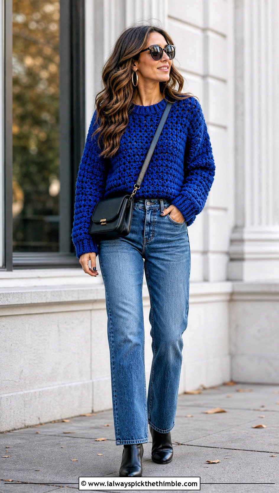 Chunky Rustic Crochet Pullover With Straight Leg Jeans - 15 Rustic Crochet Sweater outfit ideas