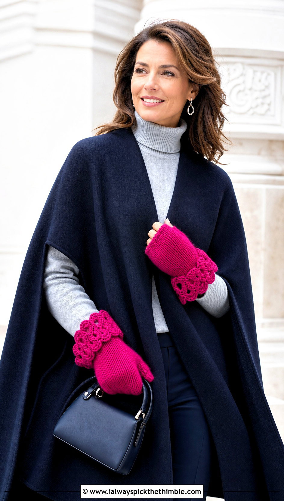 Chunky Scalloped Cuff Mittens With Cape Coat - 20 Chunky Crochet Gloves outfit ideas