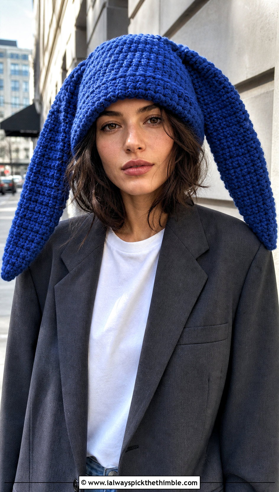 Chunky Sincerity Is Scary Crochet Rabbit Hat With Blazer And Jeans - 15 Sincerity Is Scary Crochet Hat outfit ideas