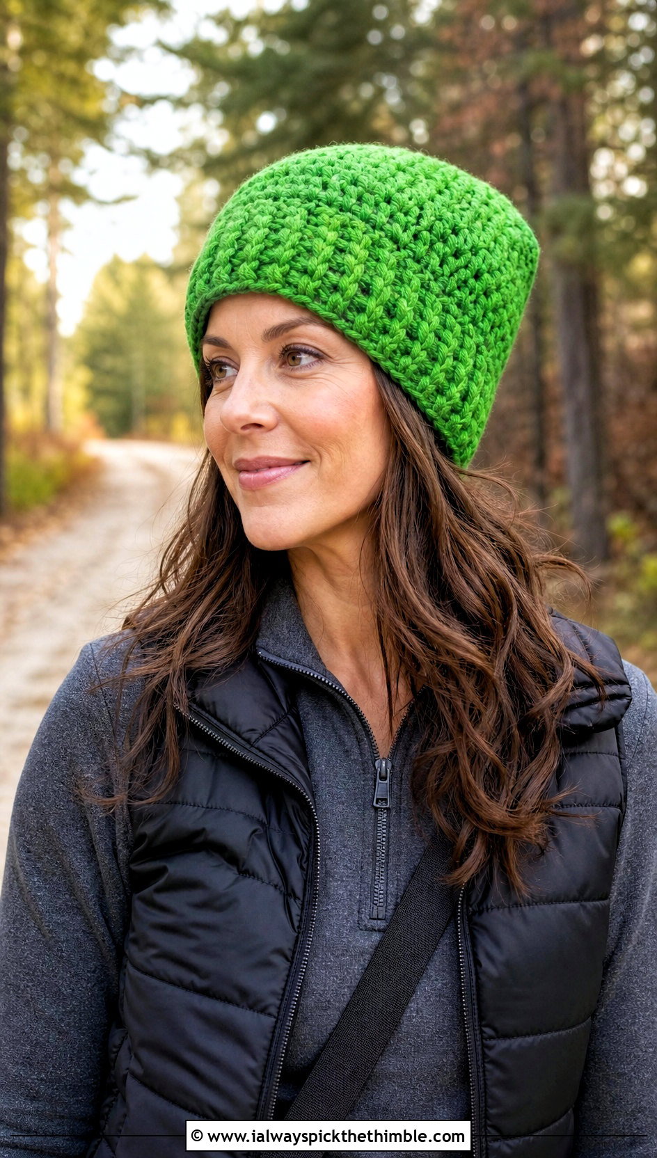 Chunky Slightly Slouchy Crochet Beanie With Puffer Vest And Leggings - 15 Slightly Slouchy Crochet Hat outfit ideas