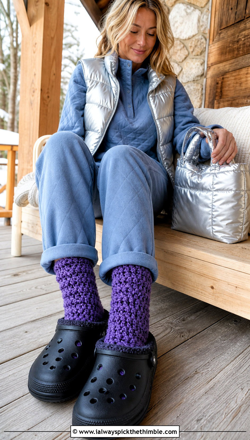 Chunky Slipper Crochet Socks With Quilted Lounge Set - 20 croc crochet socks outfit ideas