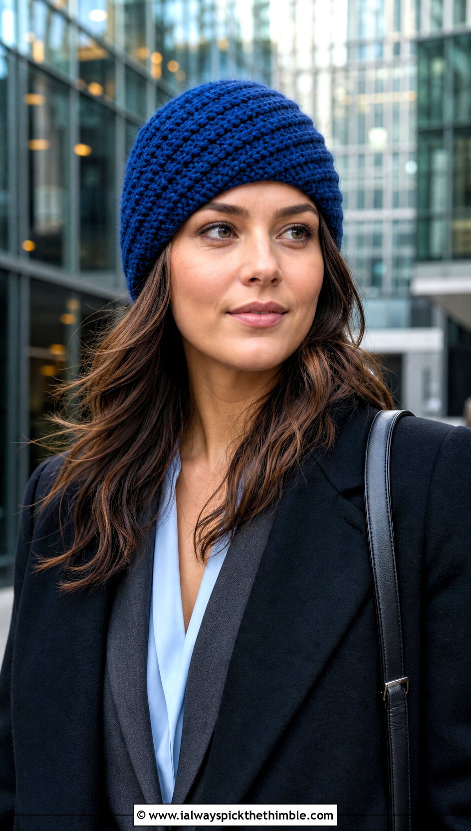 Chunky Spiral Stitch Beanie With Office Outfit - 20 chunky yarn crochet beanie outfit ideas